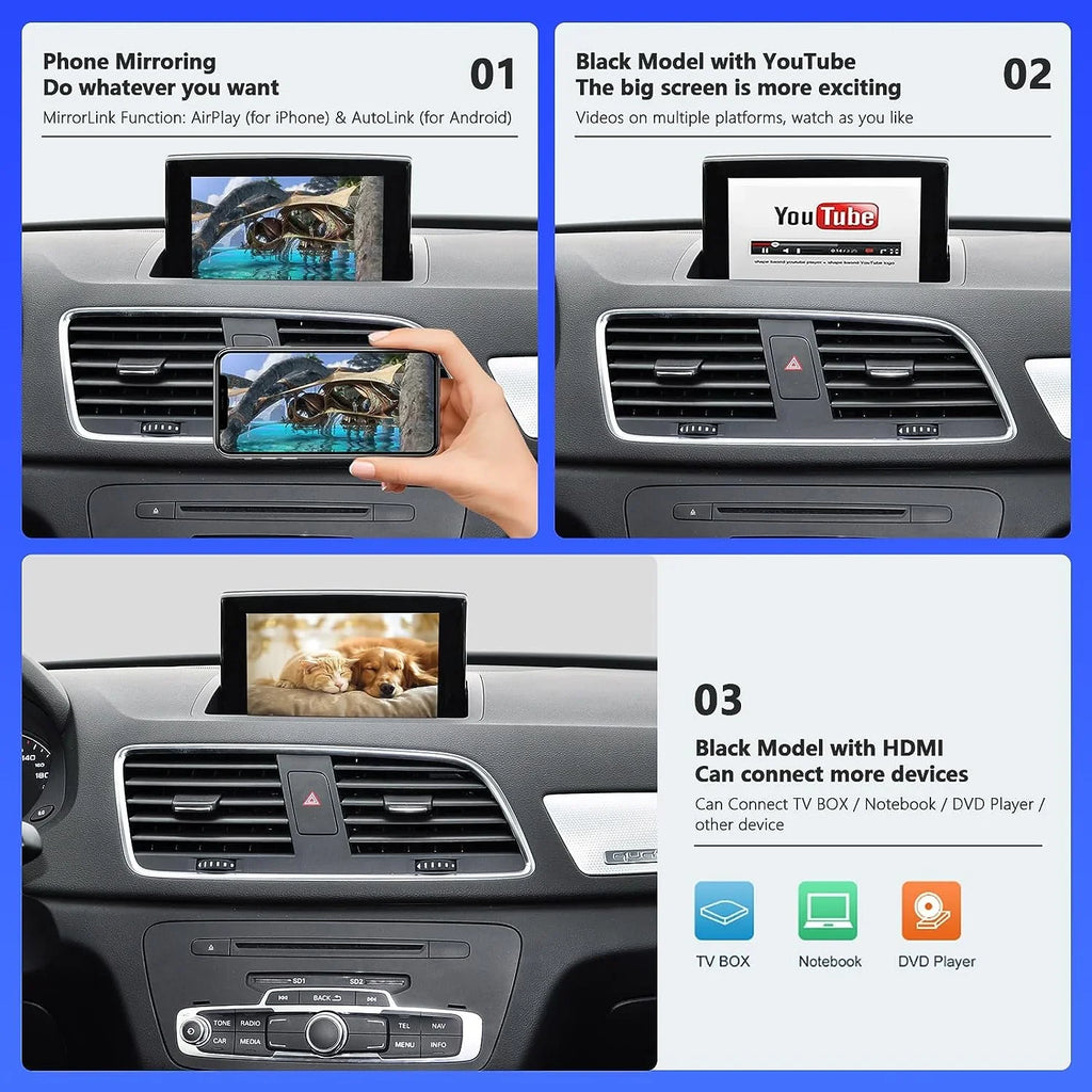 Retrofit Carplay Android Module Version), Camera 3G, Auto (HN+ Carplay 2014-2018 Car MMI Year Software Support Wireless for Road Top Kit Audi with Decoder, Mirrorlink, Q3