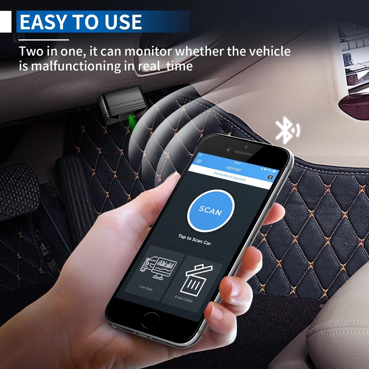 for Reader Adapter Scanner Scan Dodge Wireless OBD2 Innova ABS SRS Code Bluetooth Engine Lincoln Full Buick Scanner Auto Diagnostic 6000P Code Scan Chevrolet GMC Car Chrysler Tool System