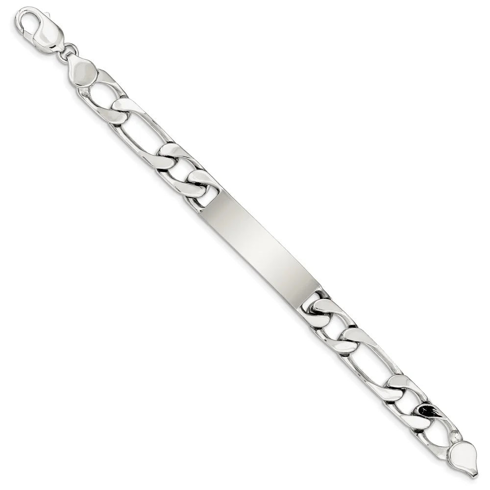 Sterling in Silver Polished 8.5 12 Men's mm Link Engraveable Figaro Bracelet ID