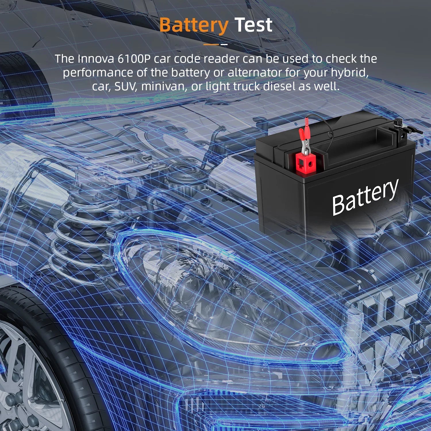 for OBDII OBD2 Reader Diagnostic Car SRS Scan Truck Automotive SUV Innova Reset Car ABS Analyzer Code Battery Automotive Light Scanner OBD2 Tool Test Scanner Scanner Hybrid Auto 6100P All Oil Engine