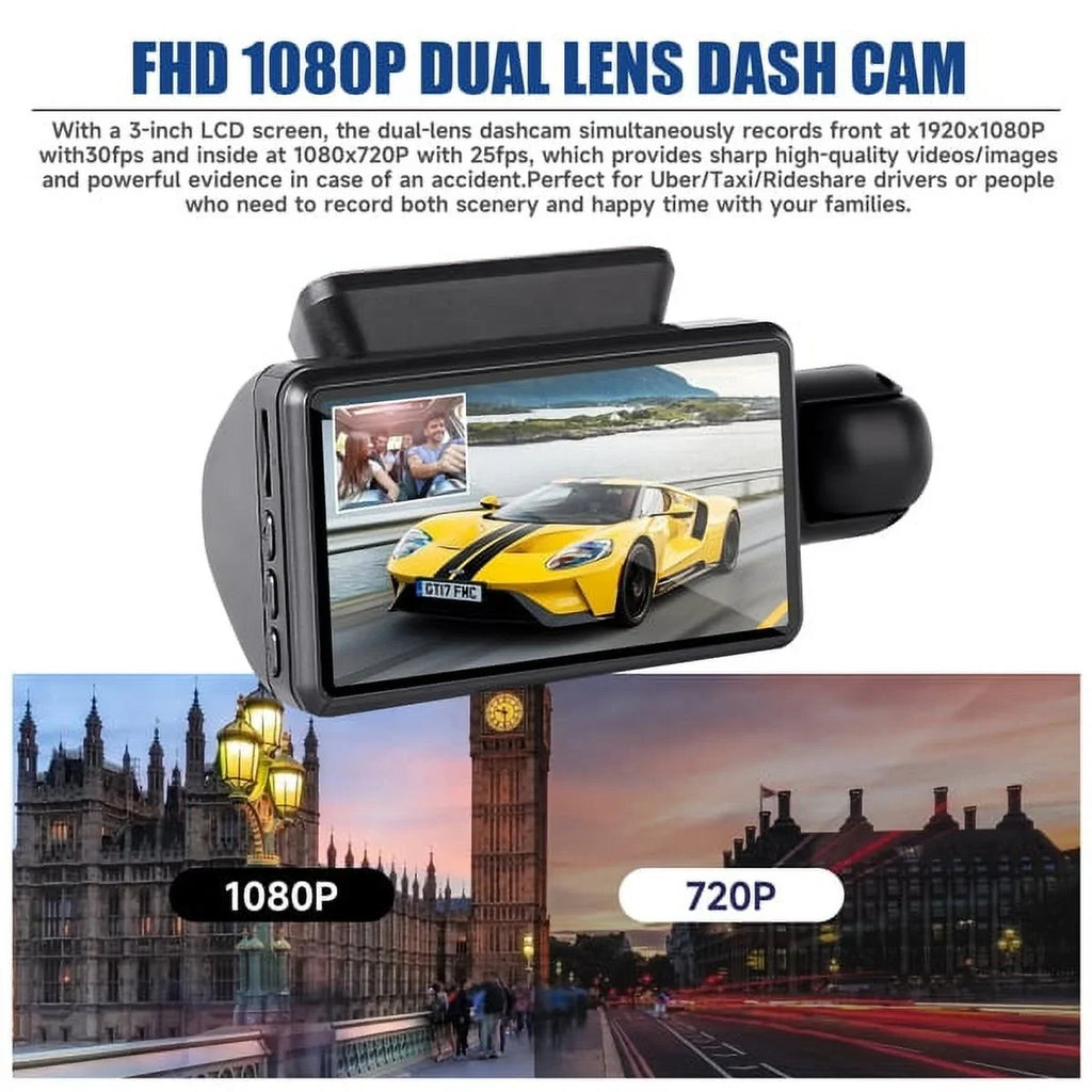Front Vision Rear Cam Angle and Dash Night SYTHERS 170° Loop Dash Wide Camera Recording 1080P
