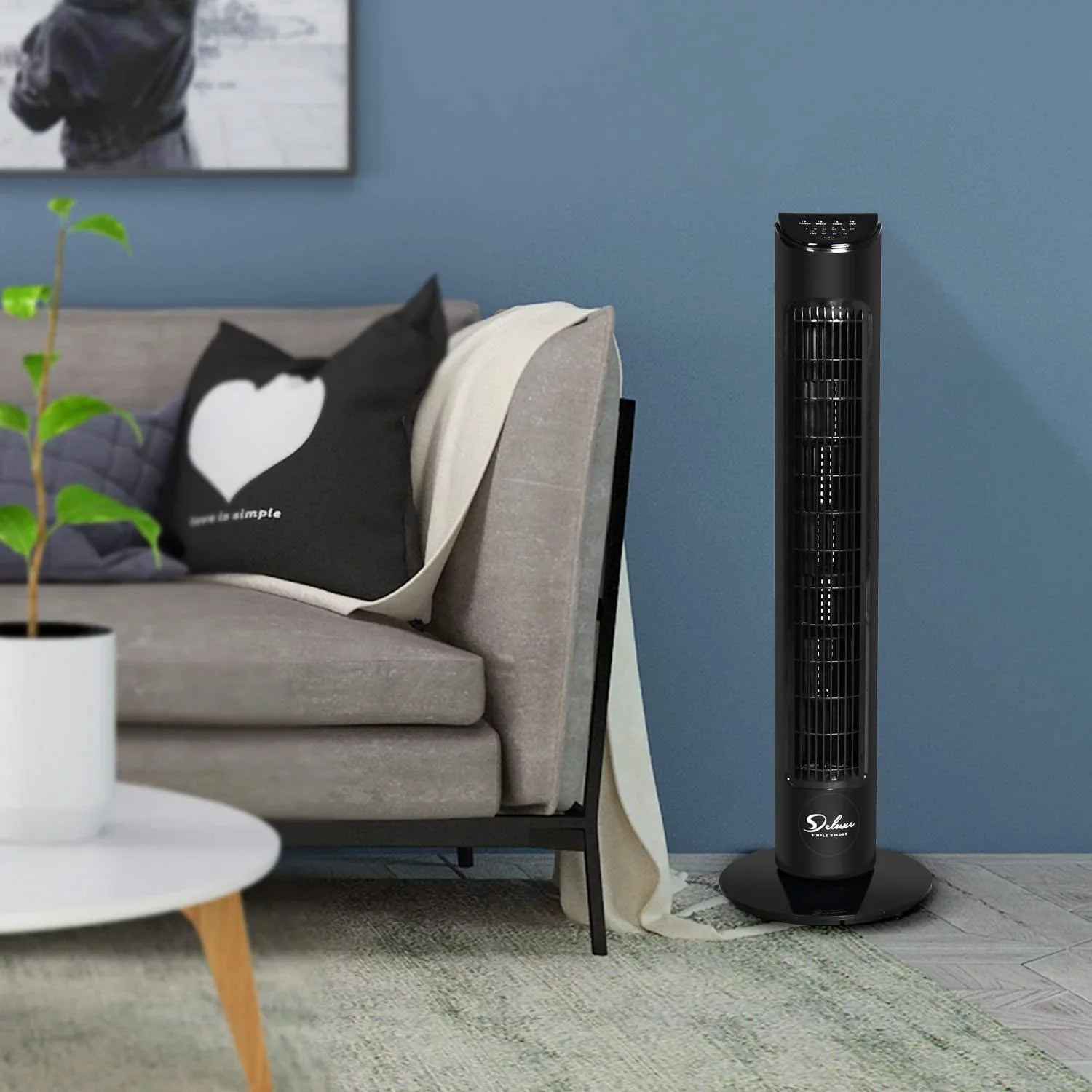 Remote, Fan Deluxe with Fan, Floor Standing 90° Fan 4 Simple Oscillating 32"Tower Fans, Speeds, Bladeless with Black