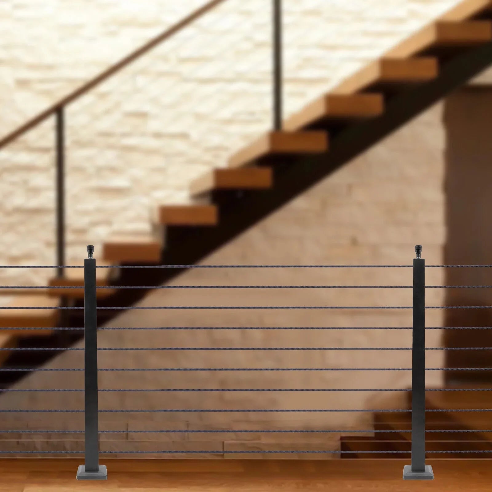 Pre-Drilled Cable Railing Post Fence 36''x2''x2'' Cable Wood for Square Level Railing Deck Two Post Sides System Stainless Steel Concrete Level