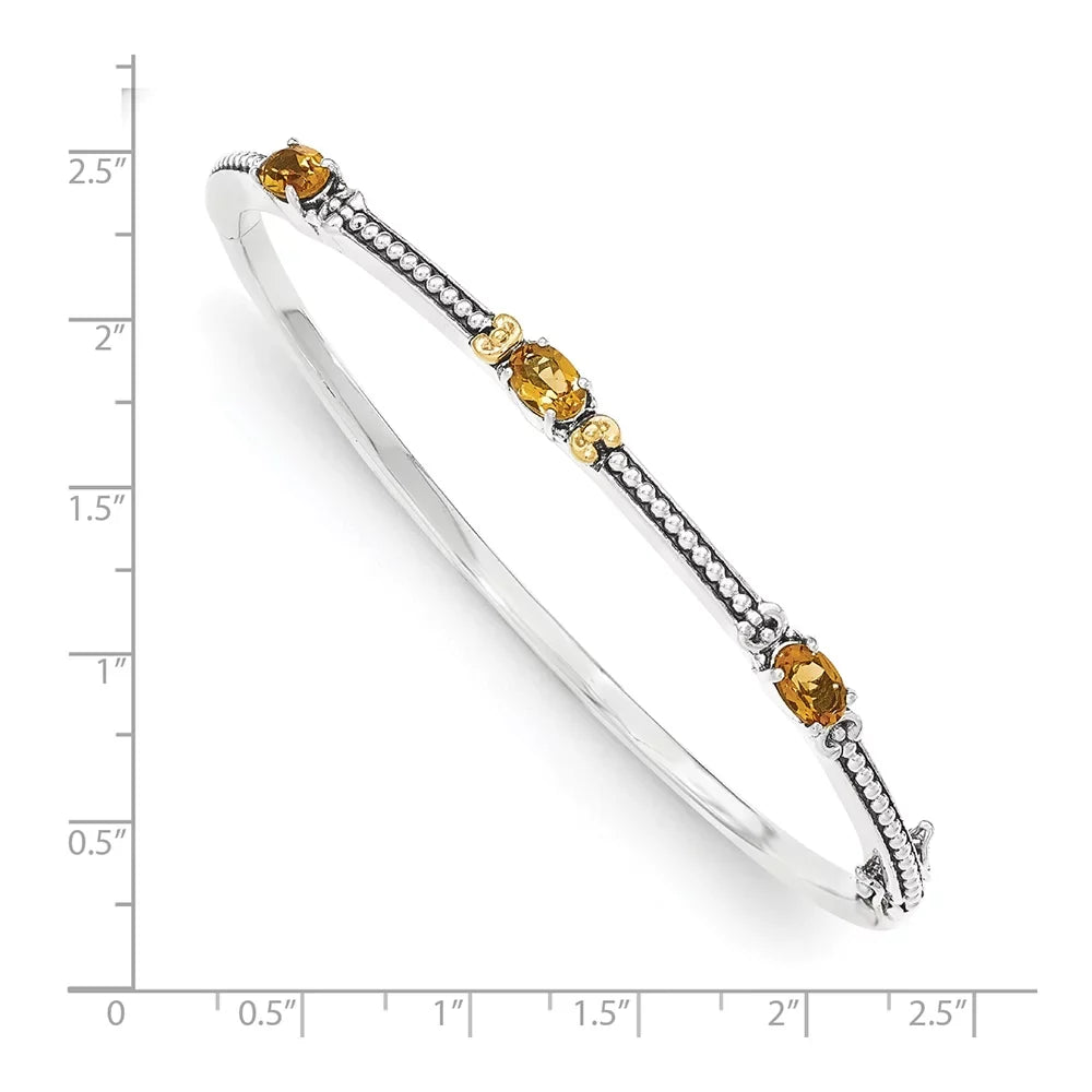 Couture with 14K Accent Hinged Shey Silver Oval Sterling Antiqued Bangle Citrine QTC1449