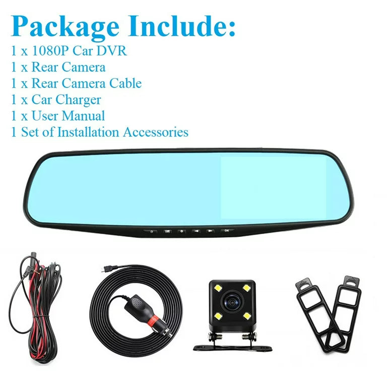 Lens 4.3" Pack for Night Monitor, 1080P Angle Detection,G-sensor Trucks,170°Wide Cars Car Front Car DVR Camera Cam Cam Vision,Parking 1 Monitor,Motion Dual Dash Rear Rearview Mirror