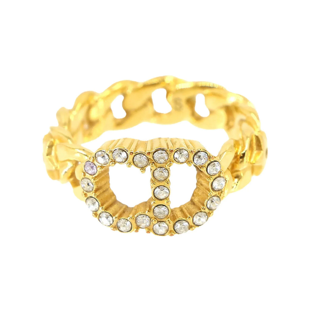 New) Lune S Pre-Owned (Like Christian D Gold Dior Rhinestone Ring Clair