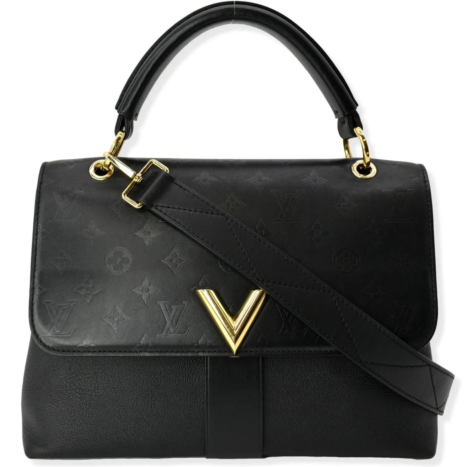 One Black Shoulder Bag Very Leather Handle Pre-owned Monogram