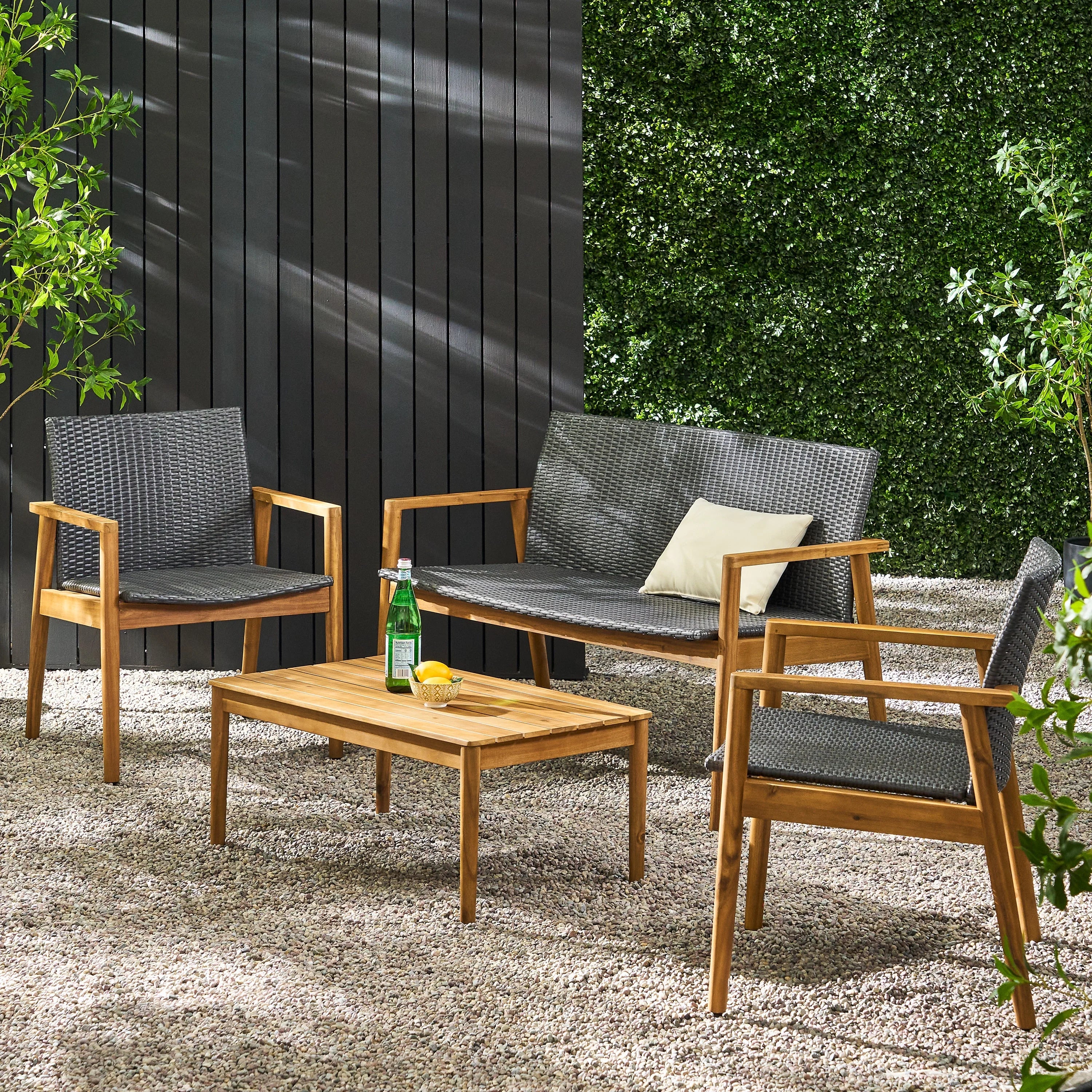 Gray Wicker exterior Acacia Teak and and 4 Wood , Chat Remuda Seater