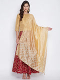 Dupatta, Golden Chunni, Ethnic Silk Wrap Indian Scarf blend Stole, Shawl Embroidered eloria Woman's