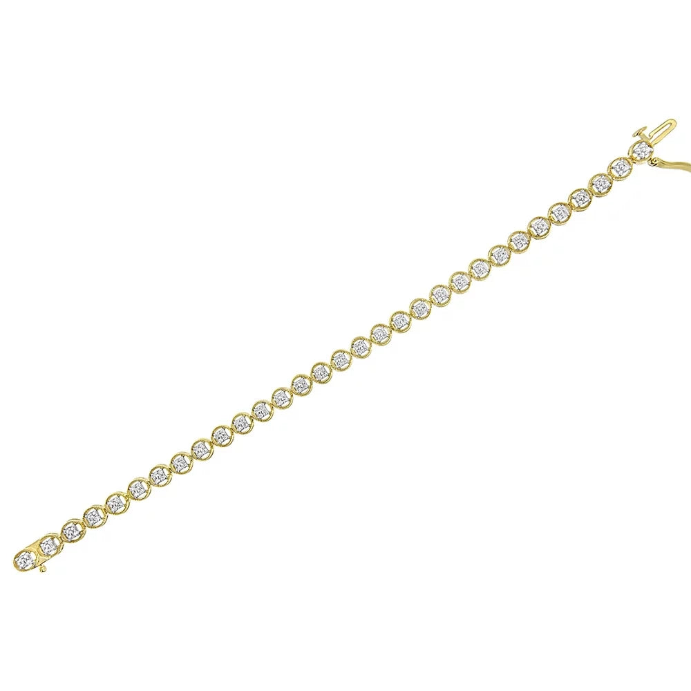 Plated I2-I3 Yellow Sterling .925 Clarity) Wheel 14K Gold Diamond (I-J 7" 1/10 Silver Color, Link Open Tennis Circle Bracelet Cttw