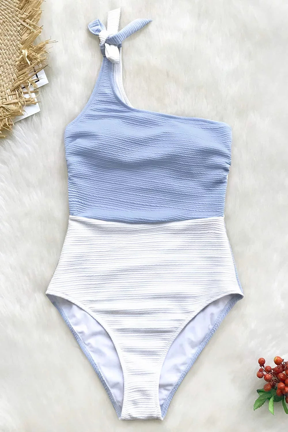 XL Cupshe Women's Bowknot One-Piece Blue Color Shoulder Block One Tie Swimsuit,