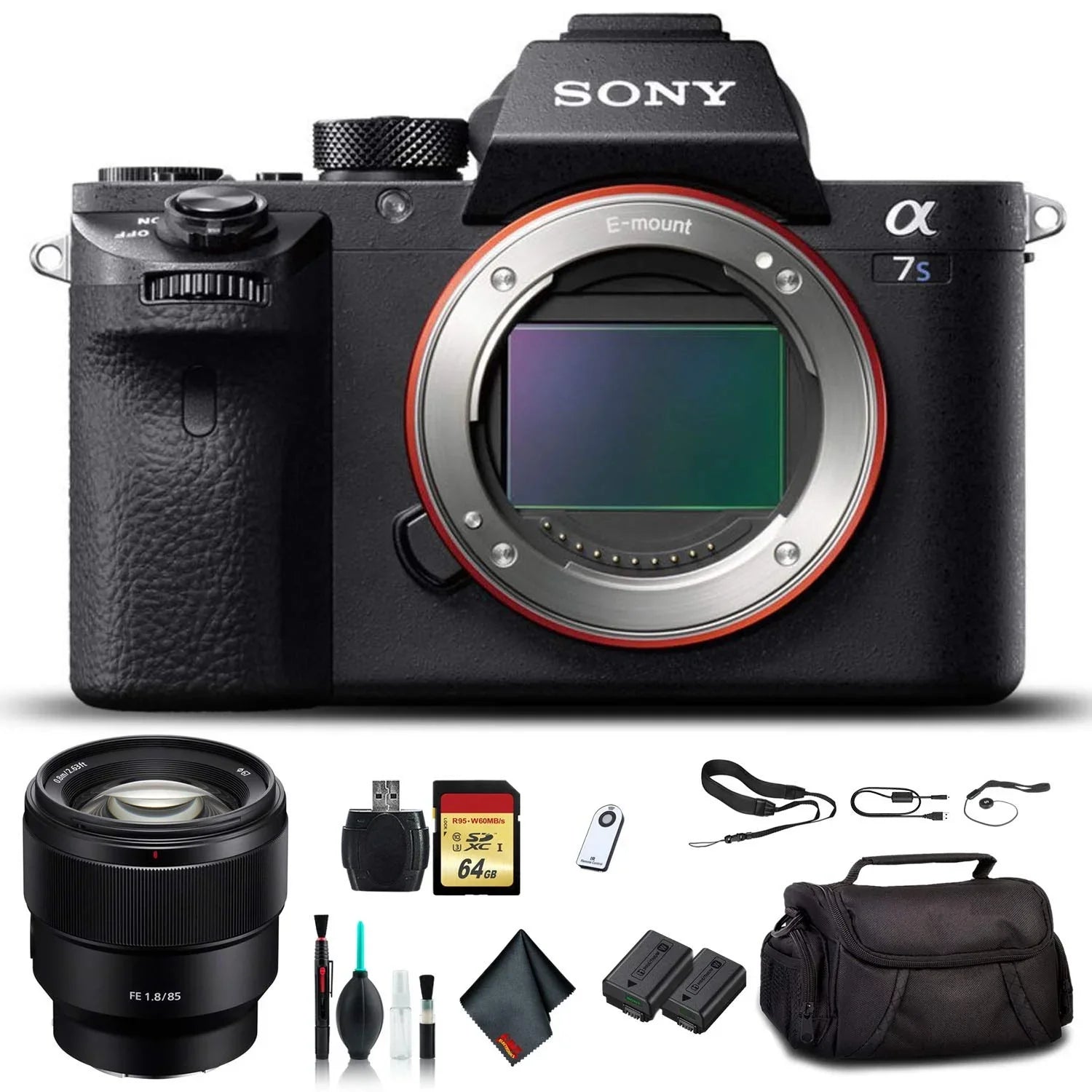 Card, Battery, Card Soft Lens, Essential Alpha , Bag, Memory Additional With Plus 24-70mm Mirrorless FE ILCE7SM2/B 64GB Accessories II Reader a7S Camera