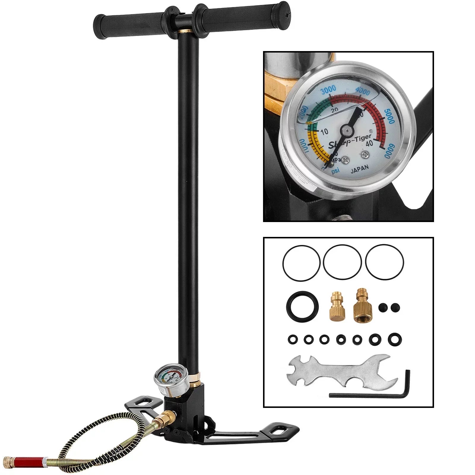 4500PSI Air 3 Pump Gun Rifle Filling Charging PCP Hand Pump Stage Stirrup New Black BENTISM