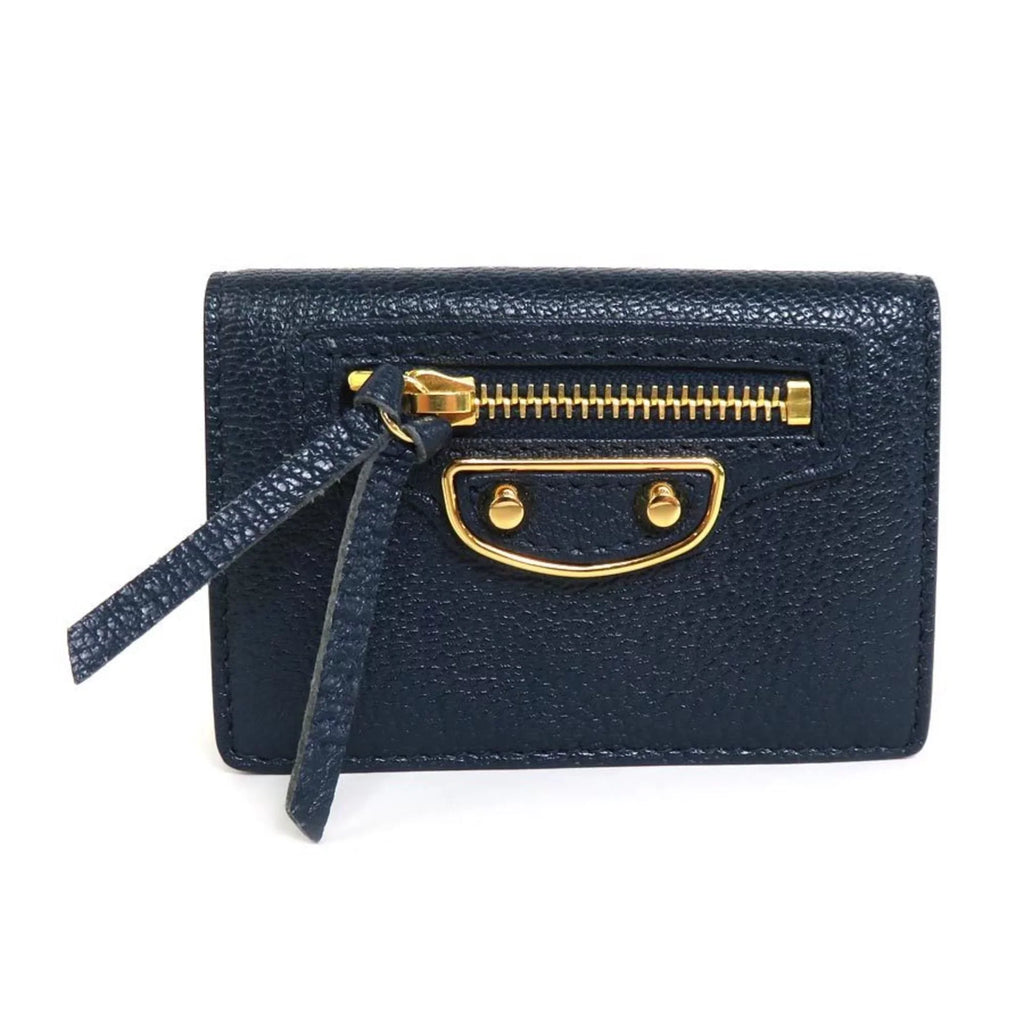 (Good) Pre-Owned navy mini Balenciaga BALENCIAGA leather trifold wallet gold