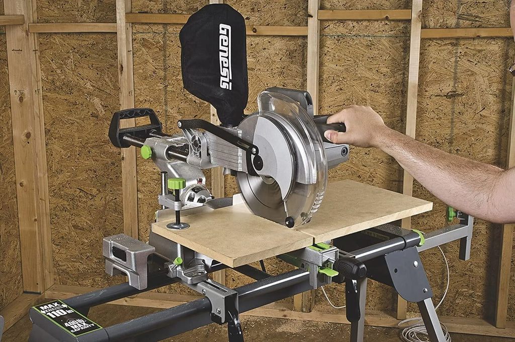 Amp Saw Bag, with Blade Sliding Electric Spindle 15 Extension Miter 10" Brake, Wings, 60T Carbide-Tipped Compound Light, and Laser Genesis Dust Lock, GMSDR1015LC