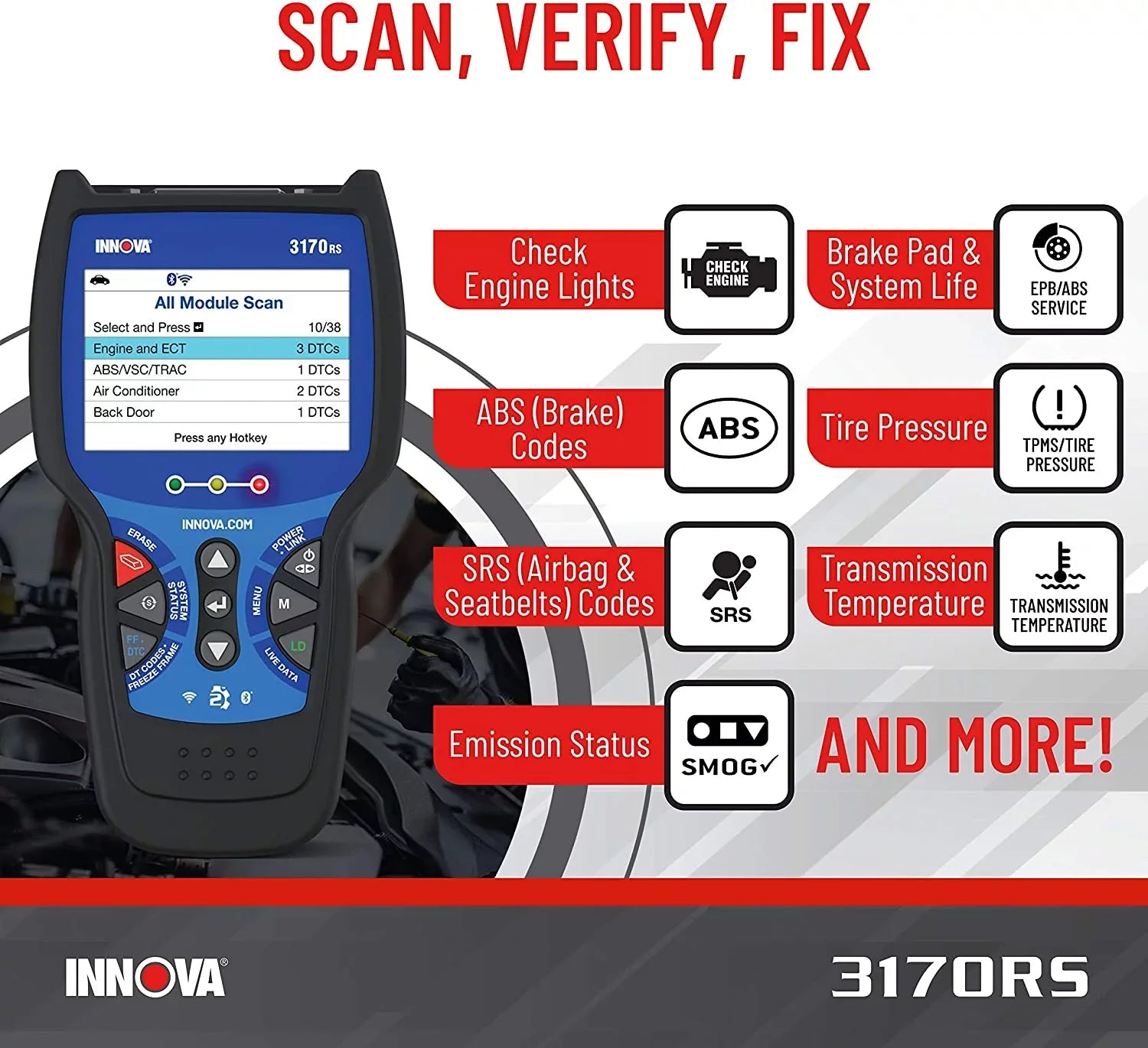 INNOVA Bluetooth Reader Scanner Vehicle 3170RS Code Diagnostic FixAssist