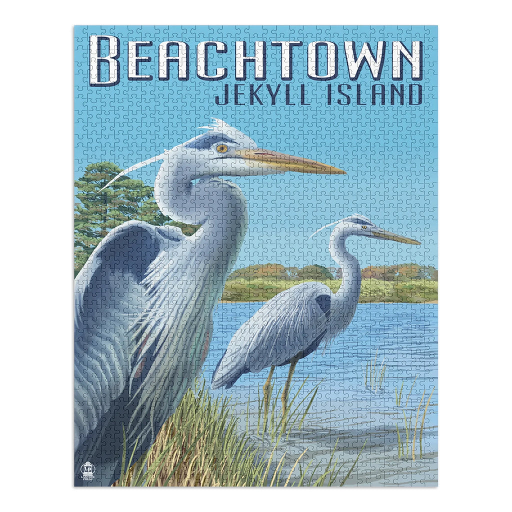Family, and Island, Puzzle (1000 Piece Adults USA) Herons 19x27, Georgia, Blue Puzzle, Jekyll Beachtown, dimension Made in Challenging Jigsaw for