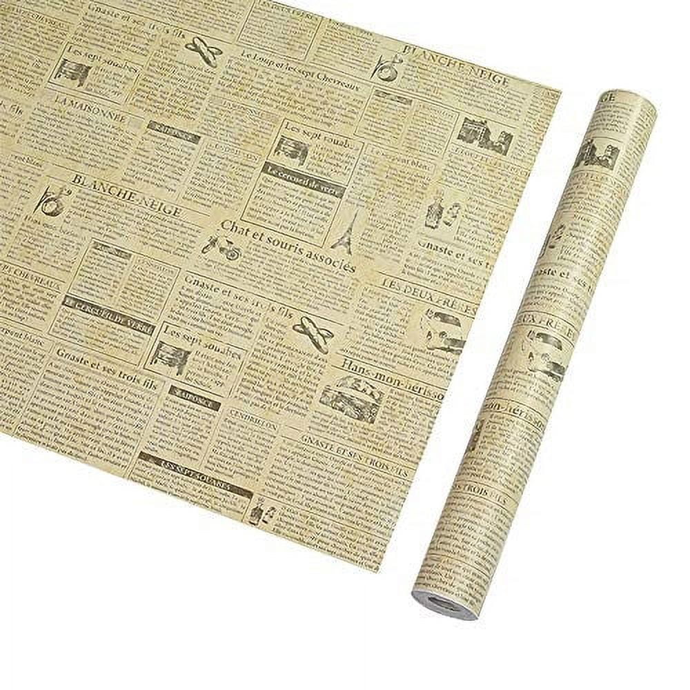 Feet Inch SimpleLife4U By Newspaper 9.8 Paper Contact Shelf Self-Adhesive Beige Retro Sticker 17.7 Countertop Liner