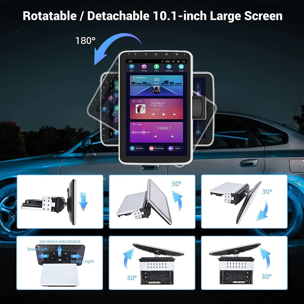 1 FM 1080P Android AHD Carplay Din Auto Vertical Bluetooth, Car Podofo Wireless GPS Screen Stereo Radio 180°Rotatable HD Android New Camera 10.1'' Single 1+16G 13 WIFI