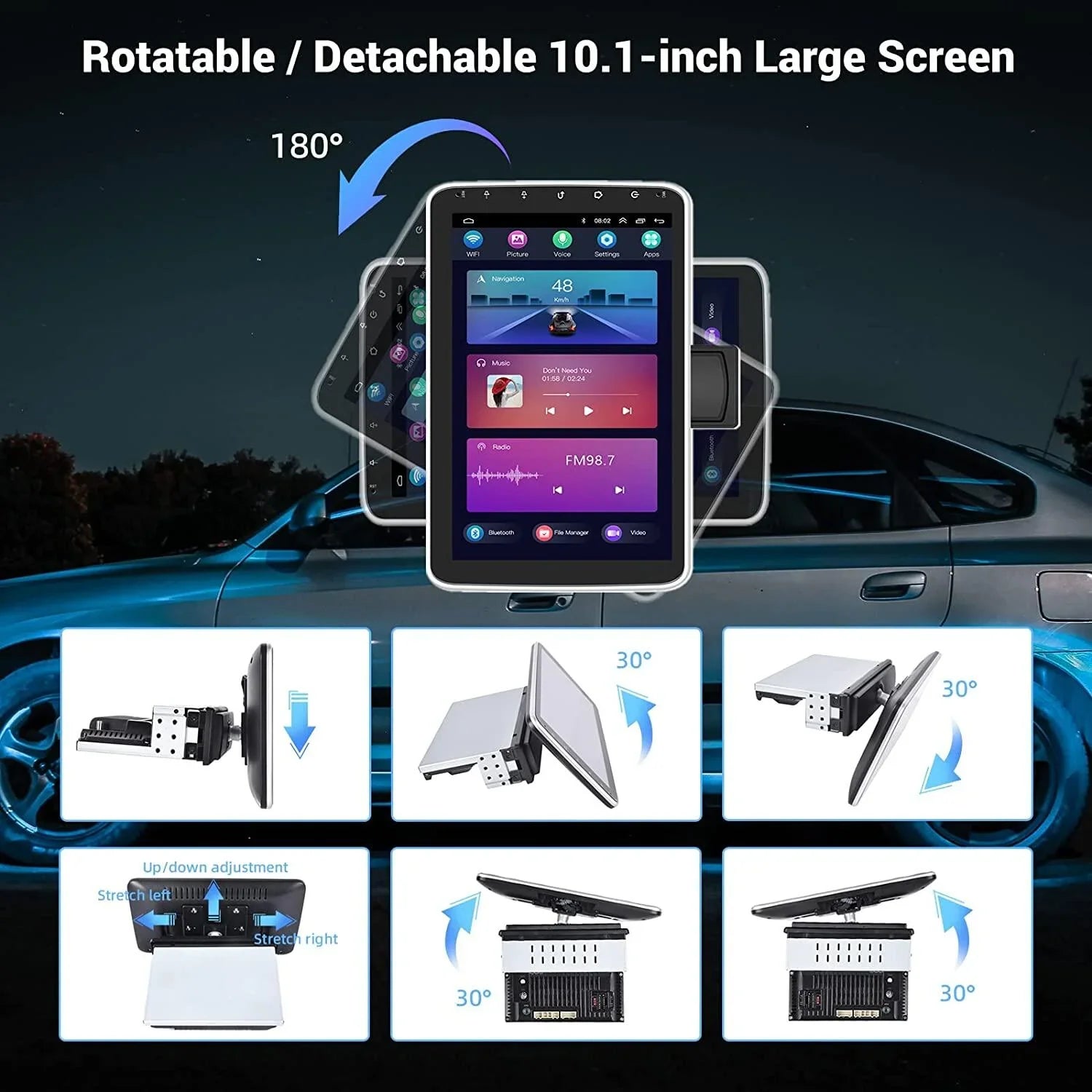 1 FM 1080P Android AHD Carplay Din Auto Vertical Bluetooth, Car Podofo Wireless GPS Screen Stereo Radio 180°Rotatable HD Android New Camera 10.1'' Single 1+16G 13 WIFI