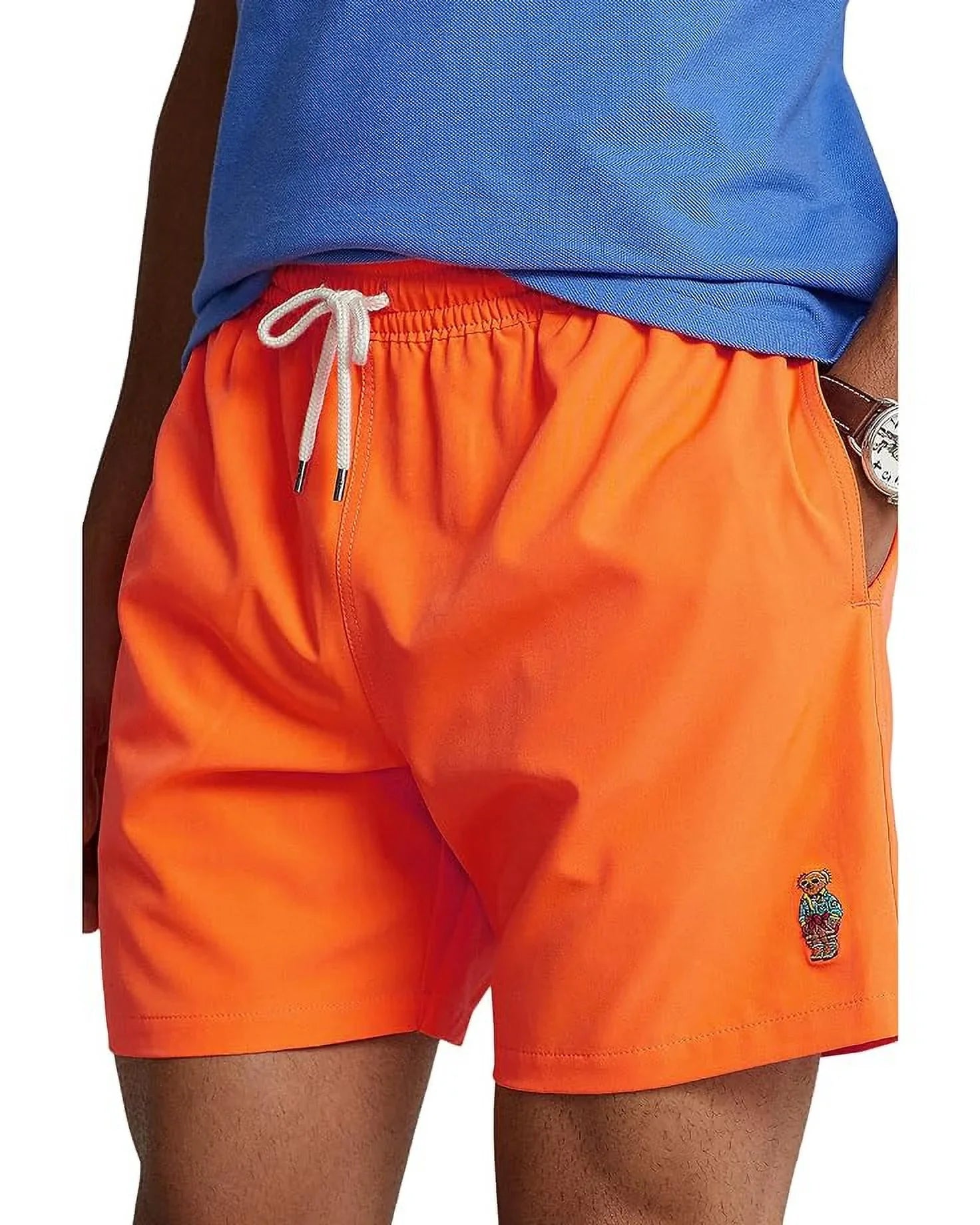 Mens Polo Orange-Small 5.75-Inch Lauren Classic Swim Blaze Trunks Traveler Ralph