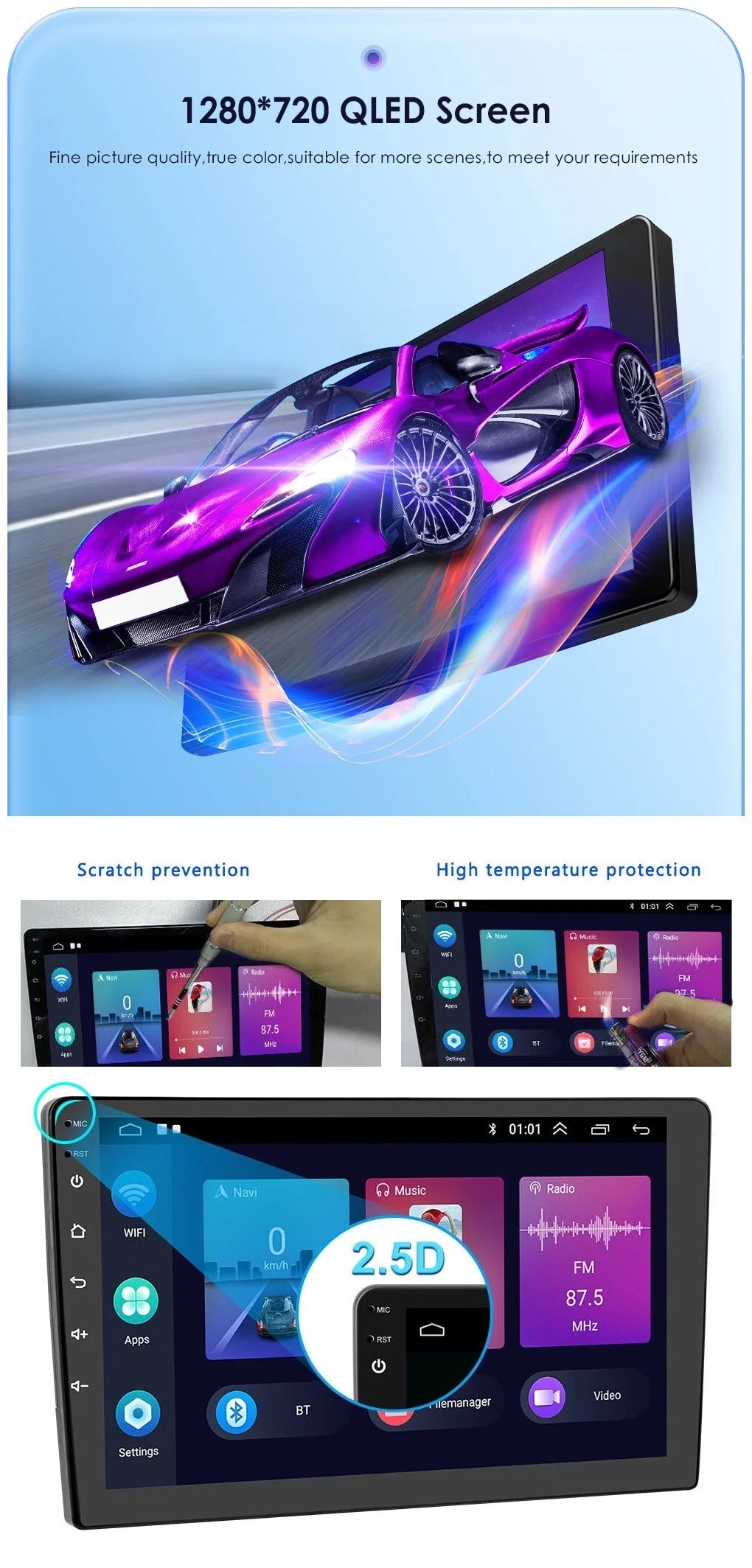 2+32GB Receiver Din Car 1280*720 10.1" WiFi Android Carplay USB Backup Android IPS AHD Stereo Bluetooth Radio Wireless Auto Navigation Double GPS Screen FM/RDS Camera