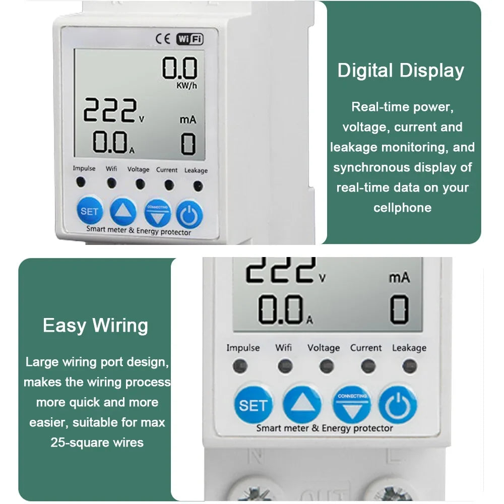 Current Control Voltage and Tuya Meter Timer Alexa Function Switch Monitoring Circuit for Breaker Intelligent Protecting Amazon Power home with Leakage WiFi Compatible Voice