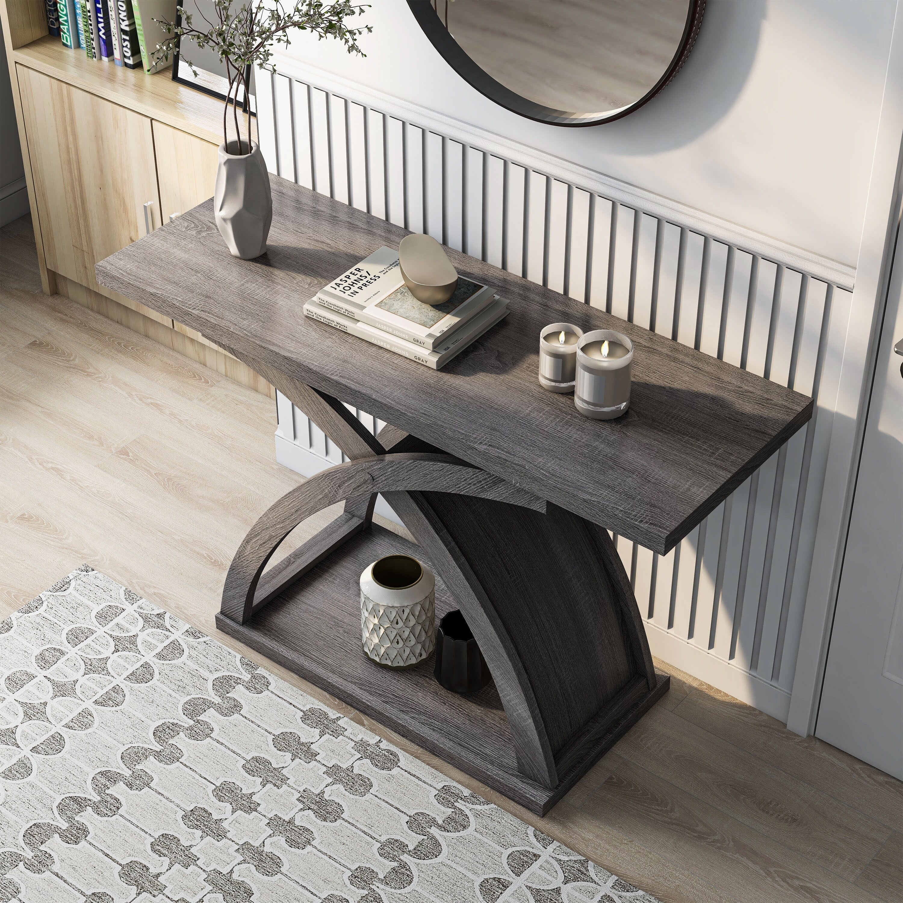 BASIC Distressed Table Denhour Sofa Transitional 1-Shelf 47-inch by DH Grey