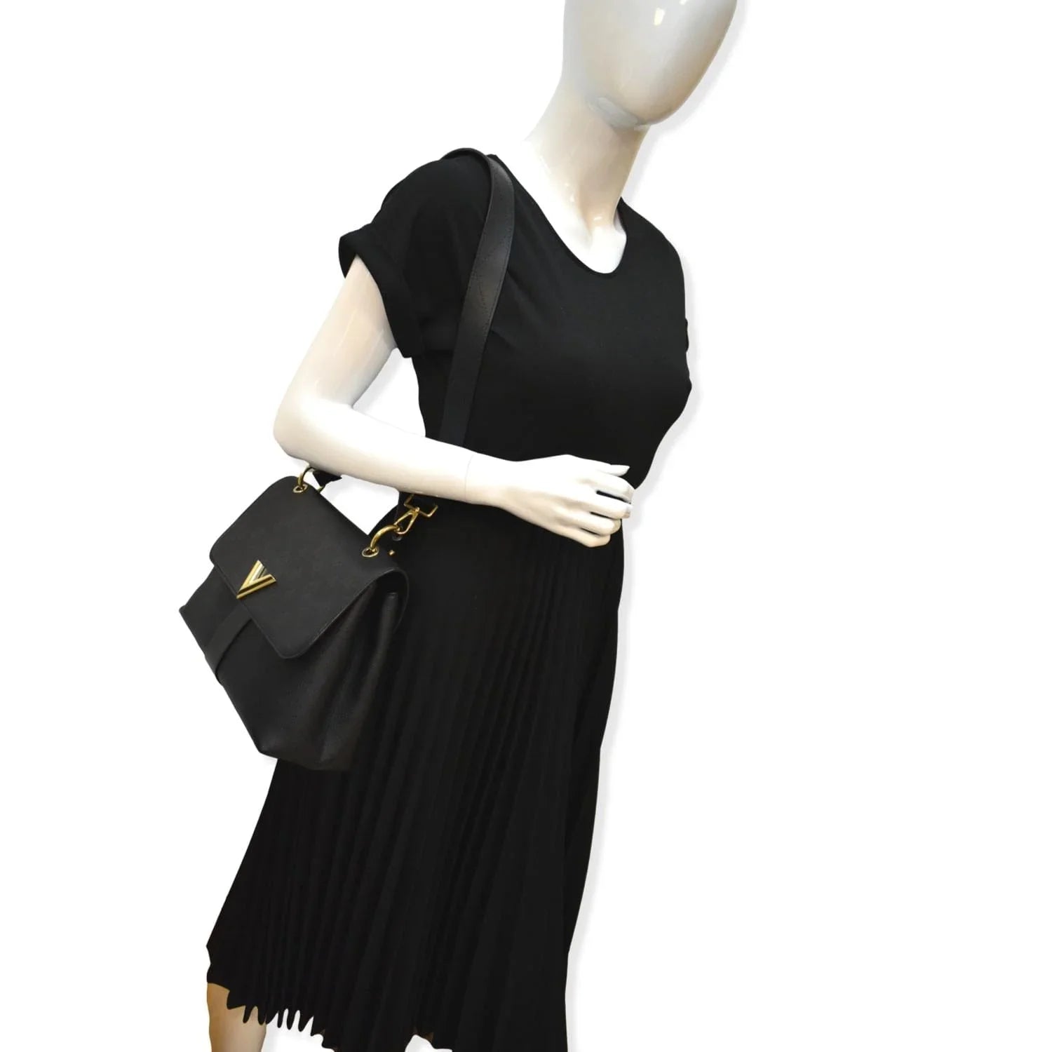 One Black Shoulder Bag Very Leather Handle Pre-owned Monogram