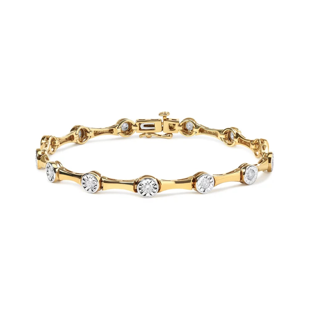 Set Round design cut Station Womens Brilliance Cttw Box - dimension Miracle Yellow Gold Haus Clasp Sterling .925 Color, 7" Link I3 Bezel 10K Clarity) 1.0 Bracelet Silver Plated of (H-I Diamond