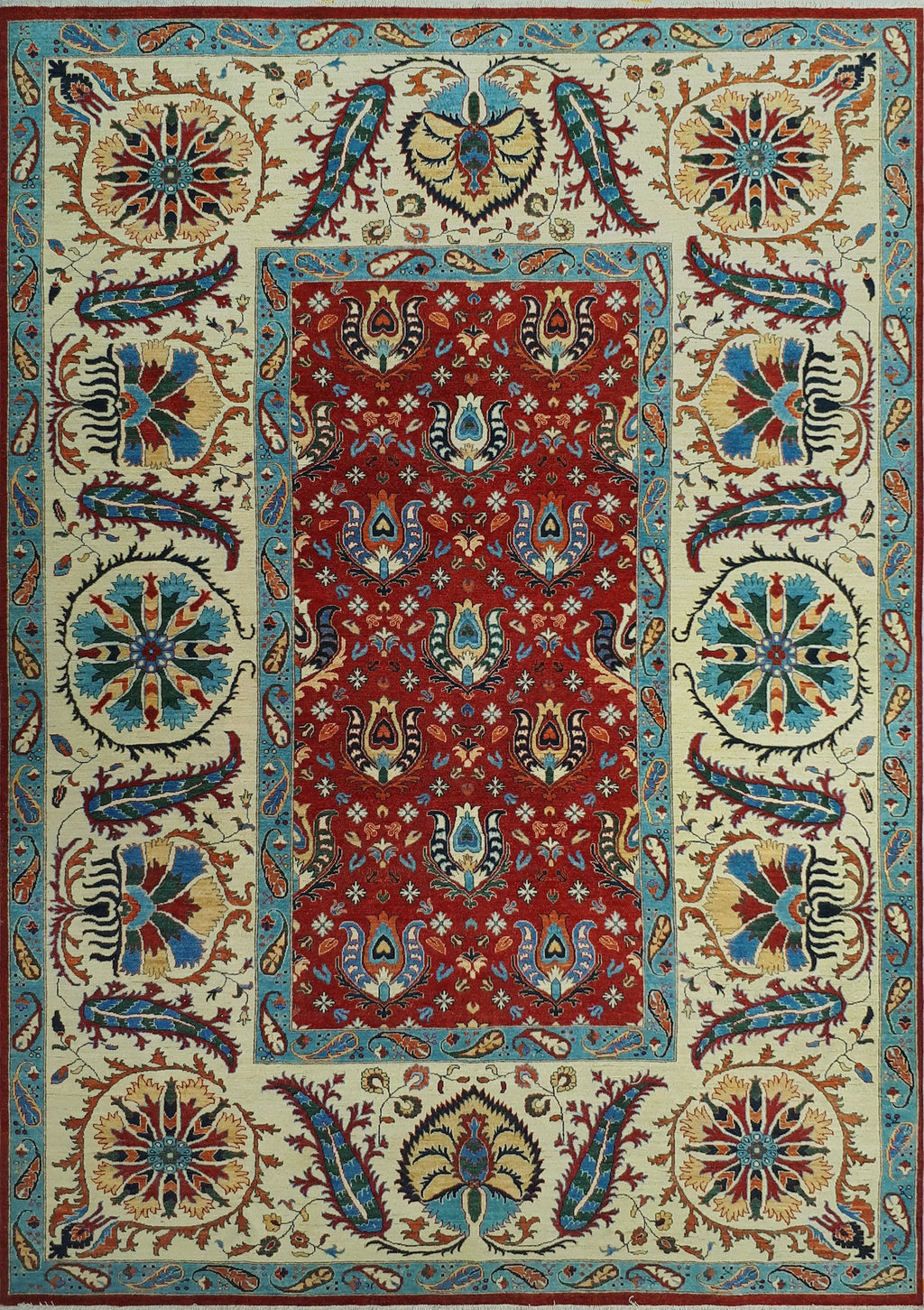 9'9" Matias Red/Ivory Rug, x Aria 13'9"