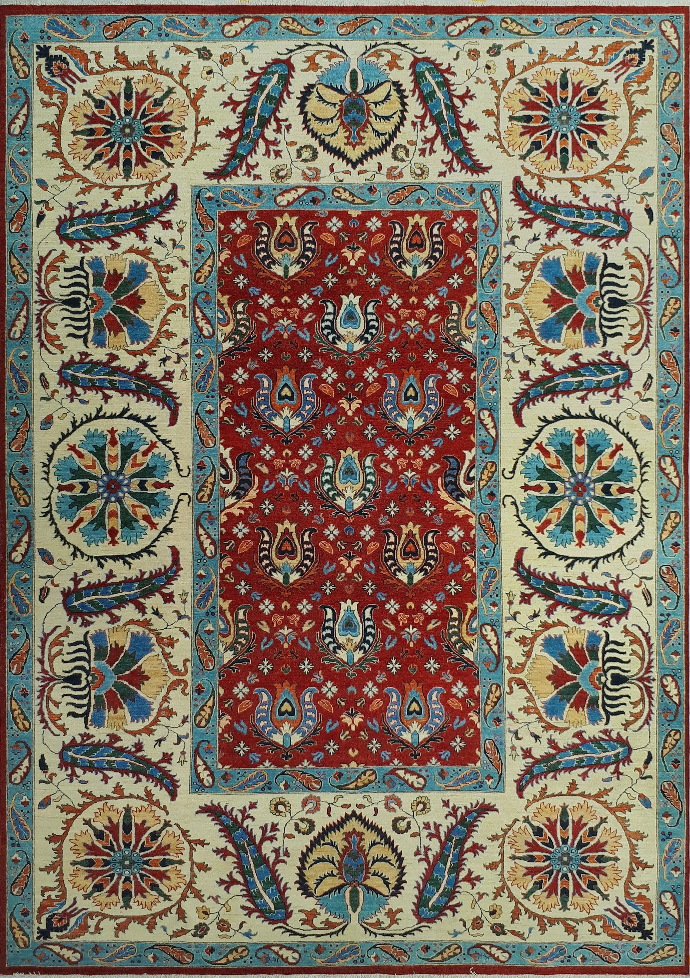 9'9" Matias Red/Ivory Rug, x Aria 13'9"