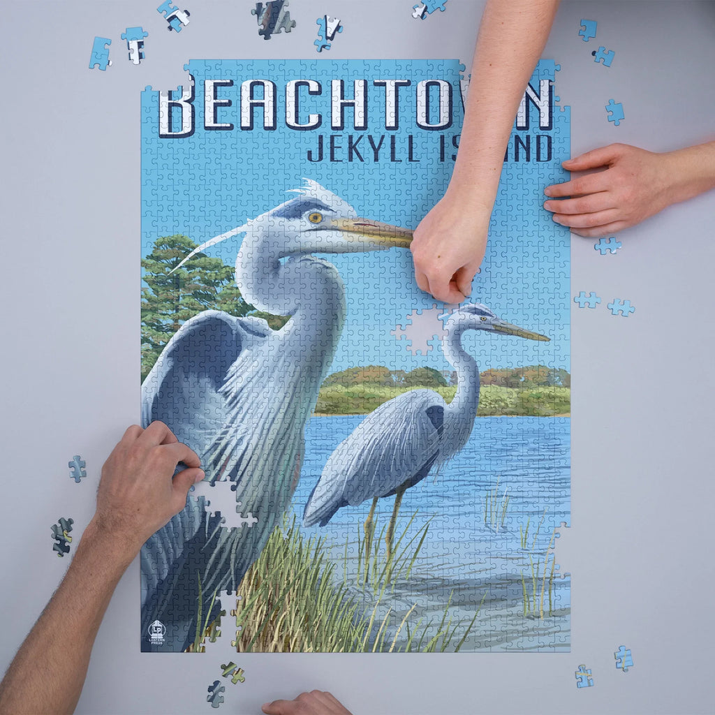 Family, and Island, Puzzle (1000 Piece Adults USA) Herons 19x27, Georgia, Blue Puzzle, Jekyll Beachtown, dimension Made in Challenging Jigsaw for