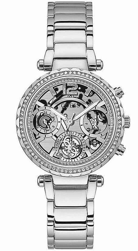 Crystallized Glitz GW0403L1 Dial Skeleton Guess Watch Steel Women's Stainless