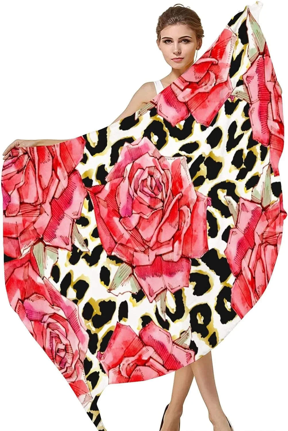 Long Girls Wrap Red Women Scarves Scarf Hyjoy Silk Neck Lightweight Watercolor Print Roses Shawl for
