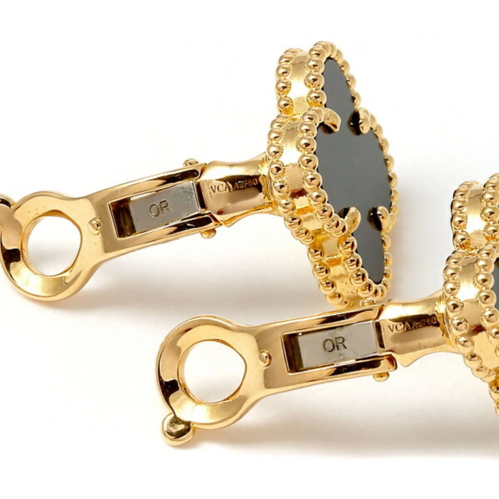 Gold Cleef Alhambra Pre-Owned & K18YG Vintage Cleef Arpels Van Van (Good) Earrings Onyx Yellow Arpels