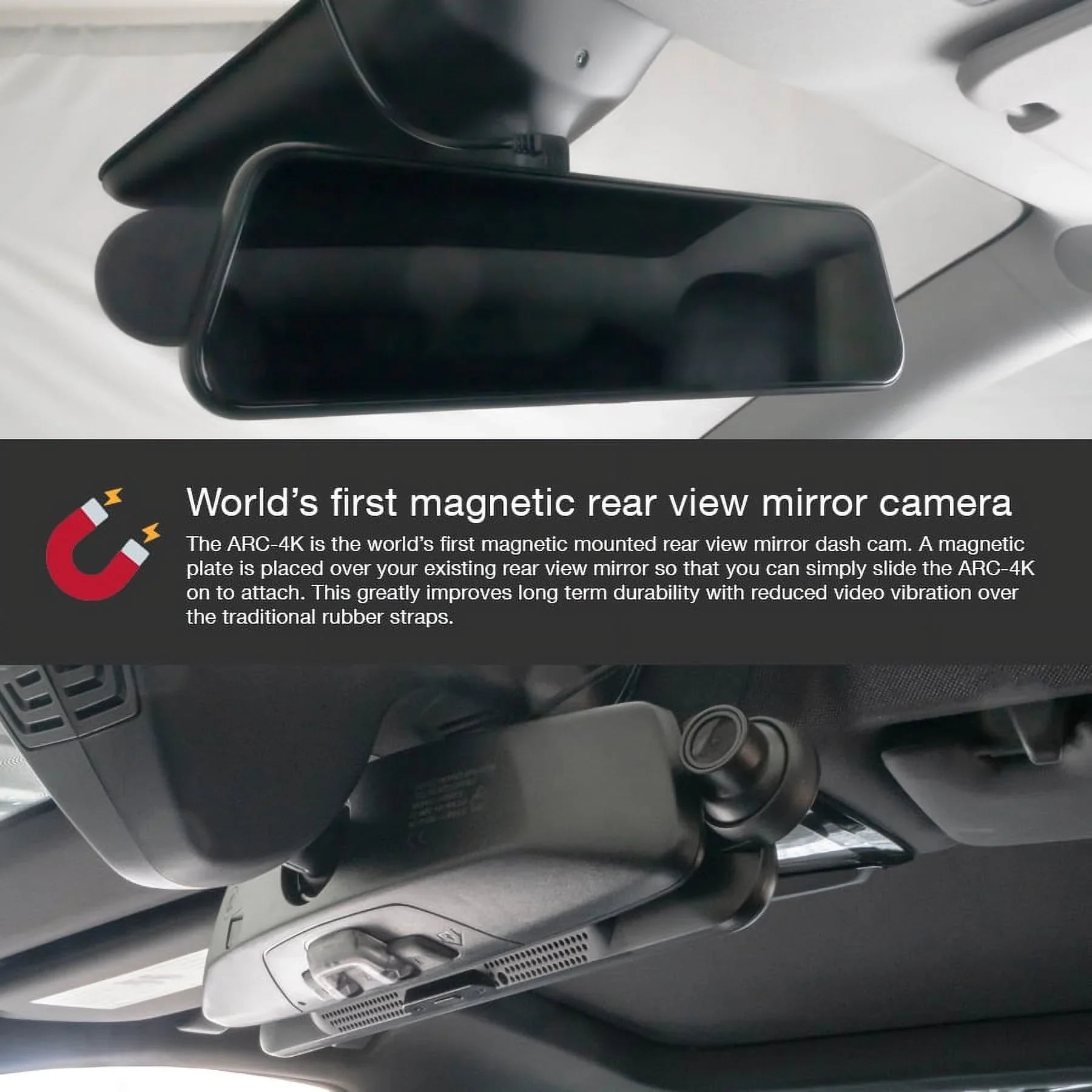 Mode, Rear, Mount GRDIAN Arc4K Rear-View Design Seamless Touchscreen, Magnetic and Camera, Front 10" Parking Mirror Dual-Channel