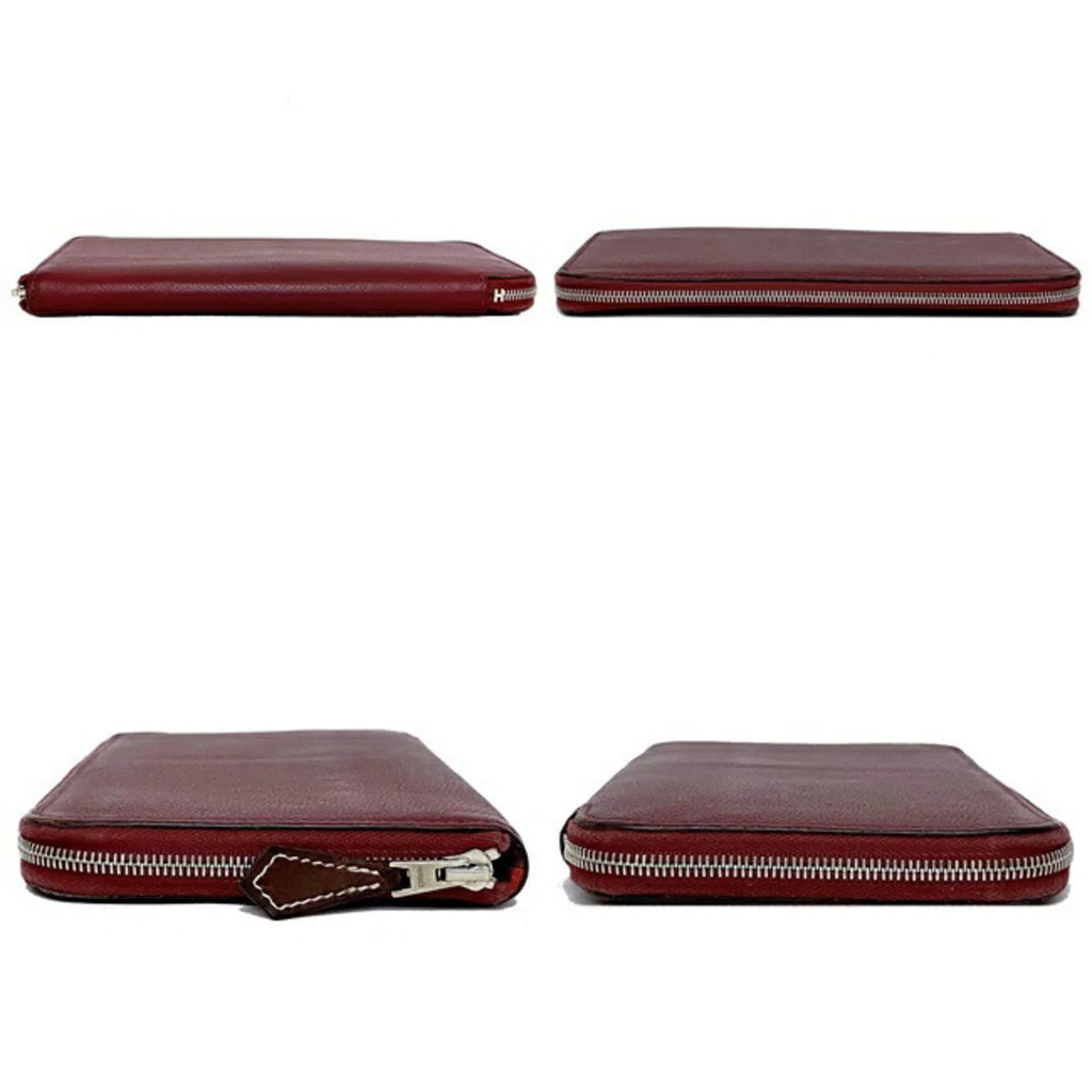 Silk Leather Glenat Rouge Azap In HERMES Long Ladies Pre-Owned Wallet Bordeaux Hermes (Good) Epson Round
