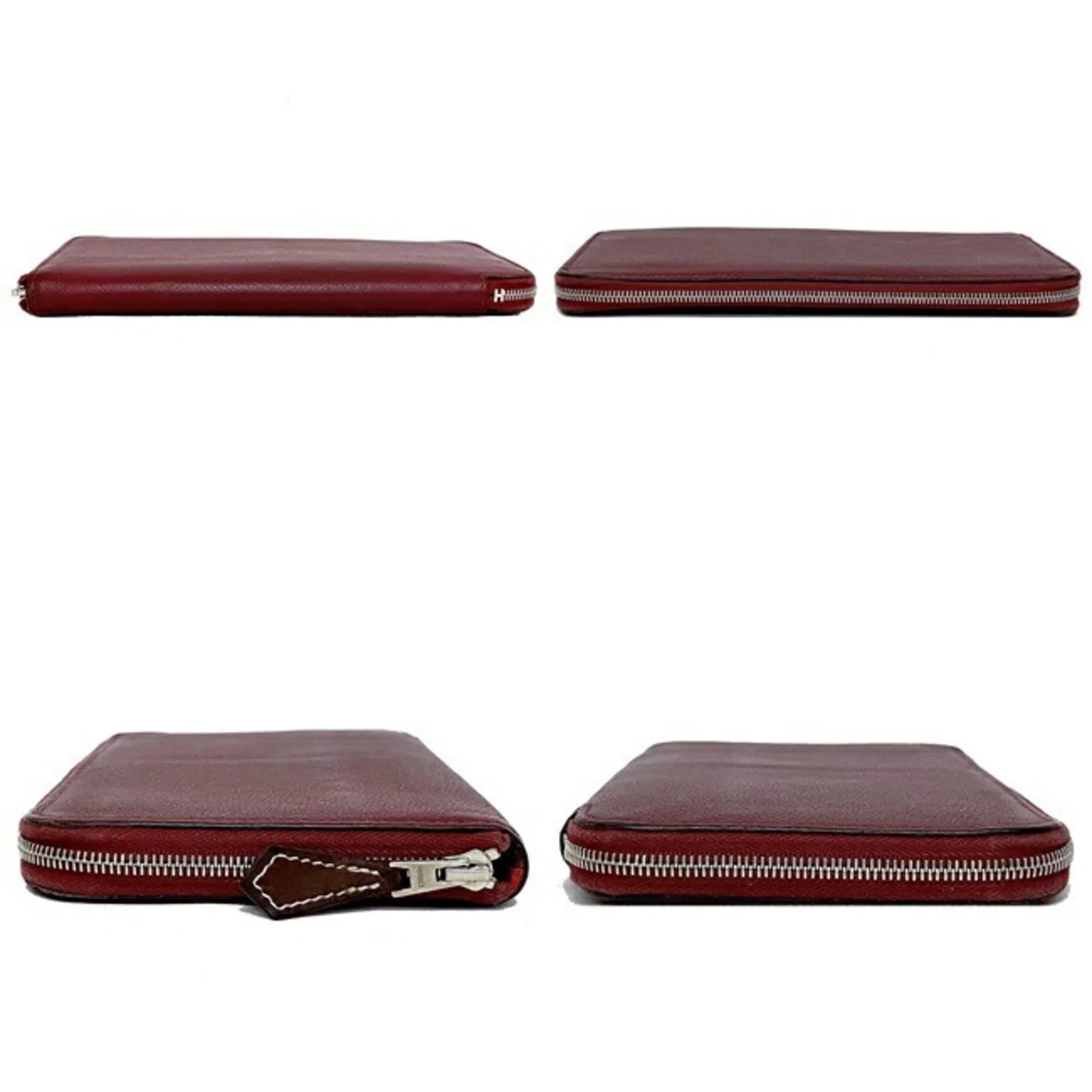Silk Leather Glenat Rouge Azap In HERMES Long Ladies Pre-Owned Wallet Bordeaux Hermes (Good) Epson Round