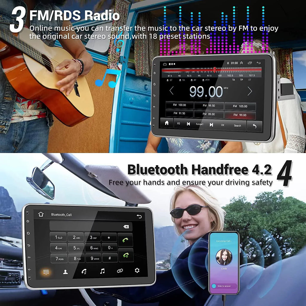 1 FM 1080P Android AHD Carplay Din Auto Vertical Bluetooth, Car Podofo Wireless GPS Screen Stereo Radio 180°Rotatable HD Android New Camera 10.1'' Single 1+16G 13 WIFI