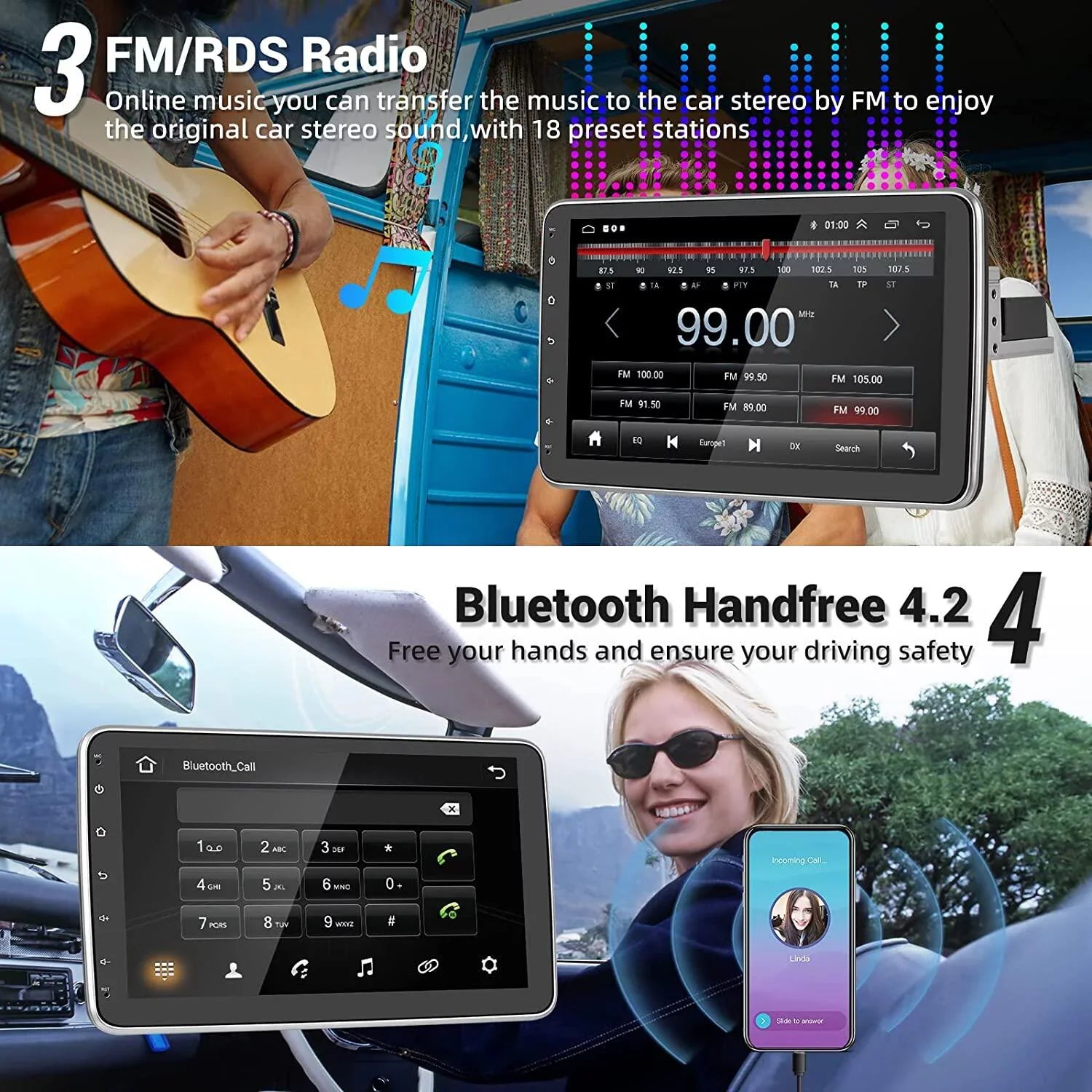 1 FM 1080P Android AHD Carplay Din Auto Vertical Bluetooth, Car Podofo Wireless GPS Screen Stereo Radio 180°Rotatable HD Android New Camera 10.1'' Single 1+16G 13 WIFI