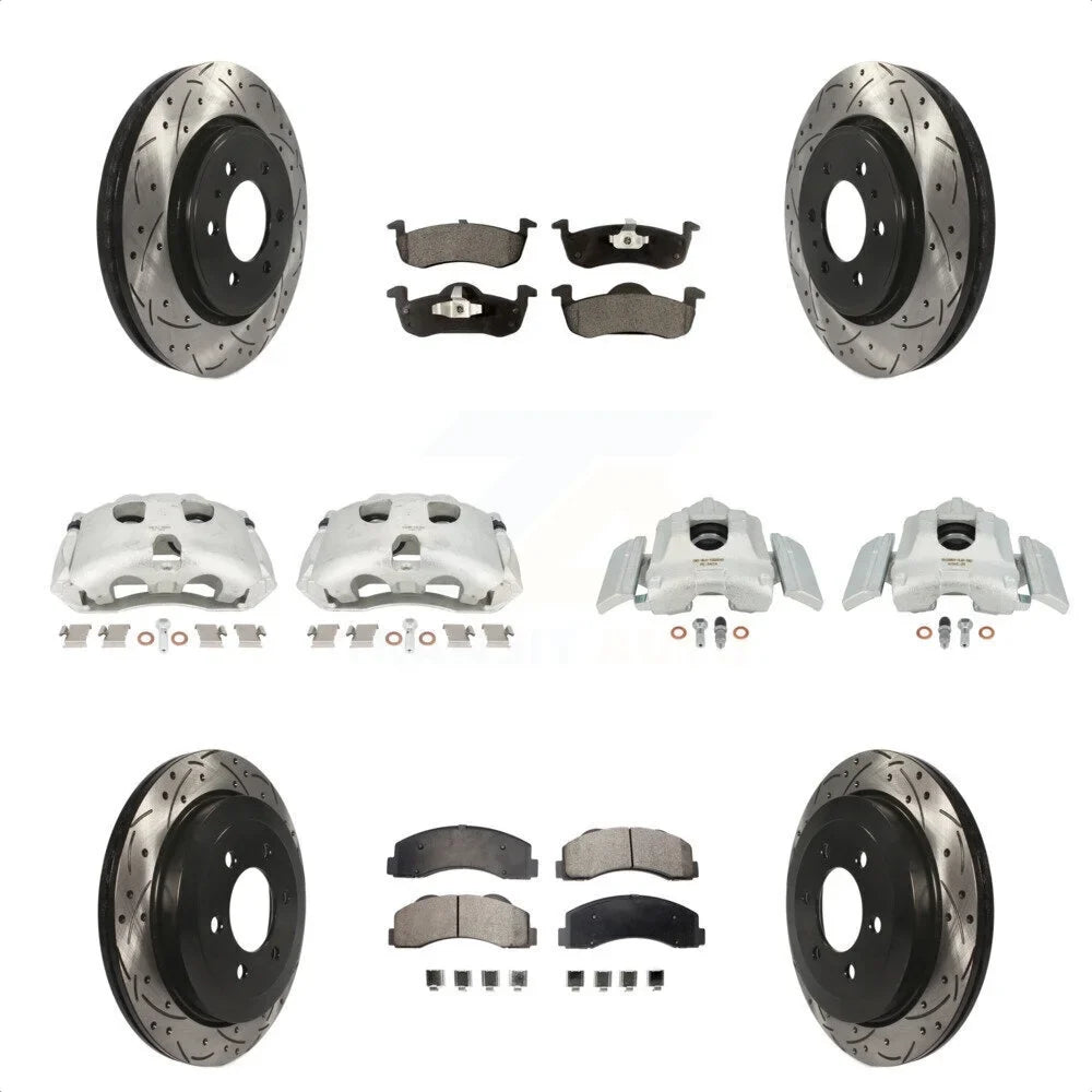 Front Auto Expedition Navigator Slotted KCD-100317P For Brake Pads 2010-2017 (10Pc) Rear Semi-Metallic Lincoln And Drilled Disc Kit Caliper Transit Rotors Coated