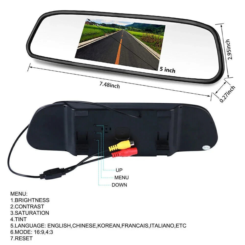 Monitor + Mirror Camera Vision Rear Backup Car Wireless System 5" Night HD View