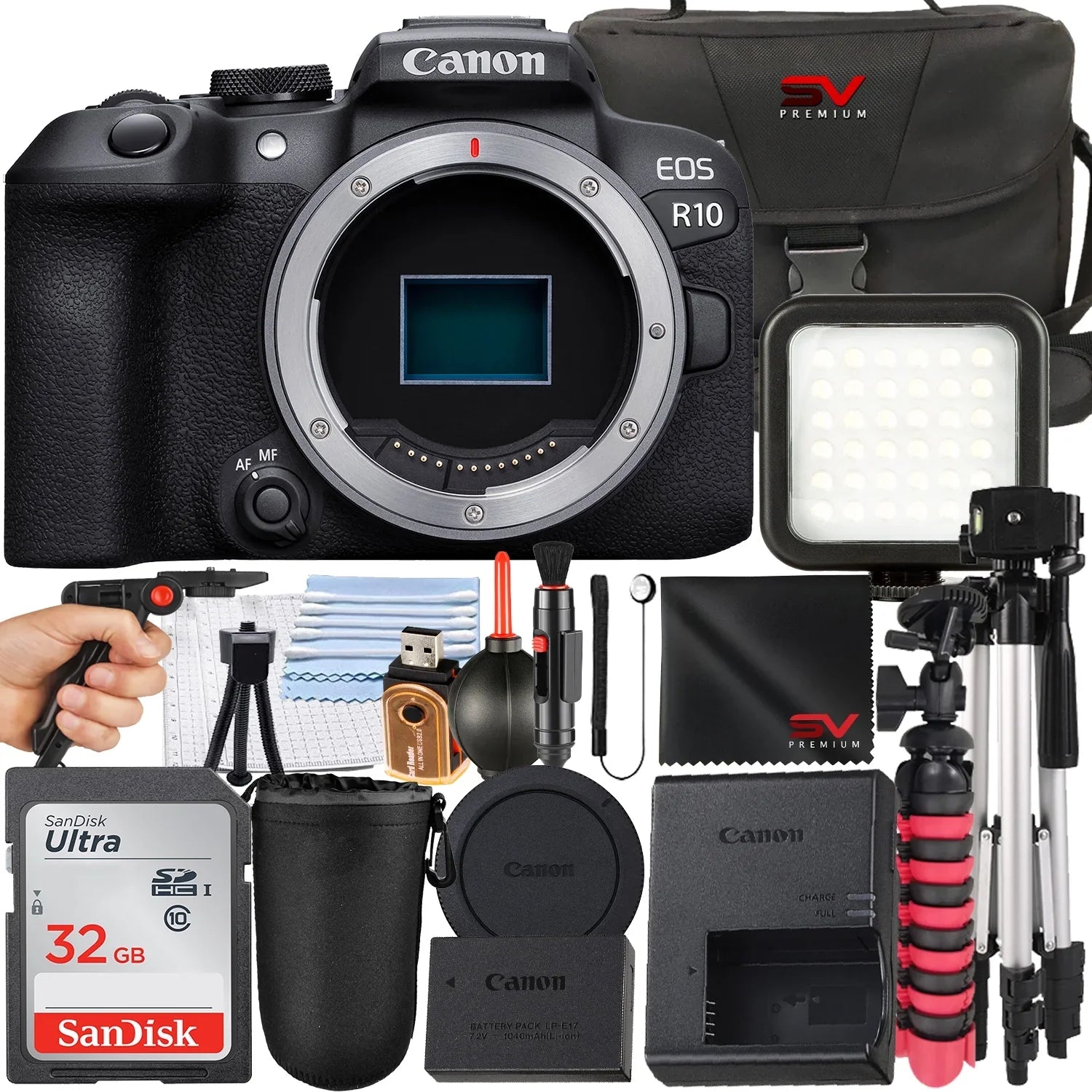 32GB Premium + Memory EOS + Accessory Card SanDisk with (Body Only) Camera R10 Tripod Mirrorless Canon SV Case + Bundle