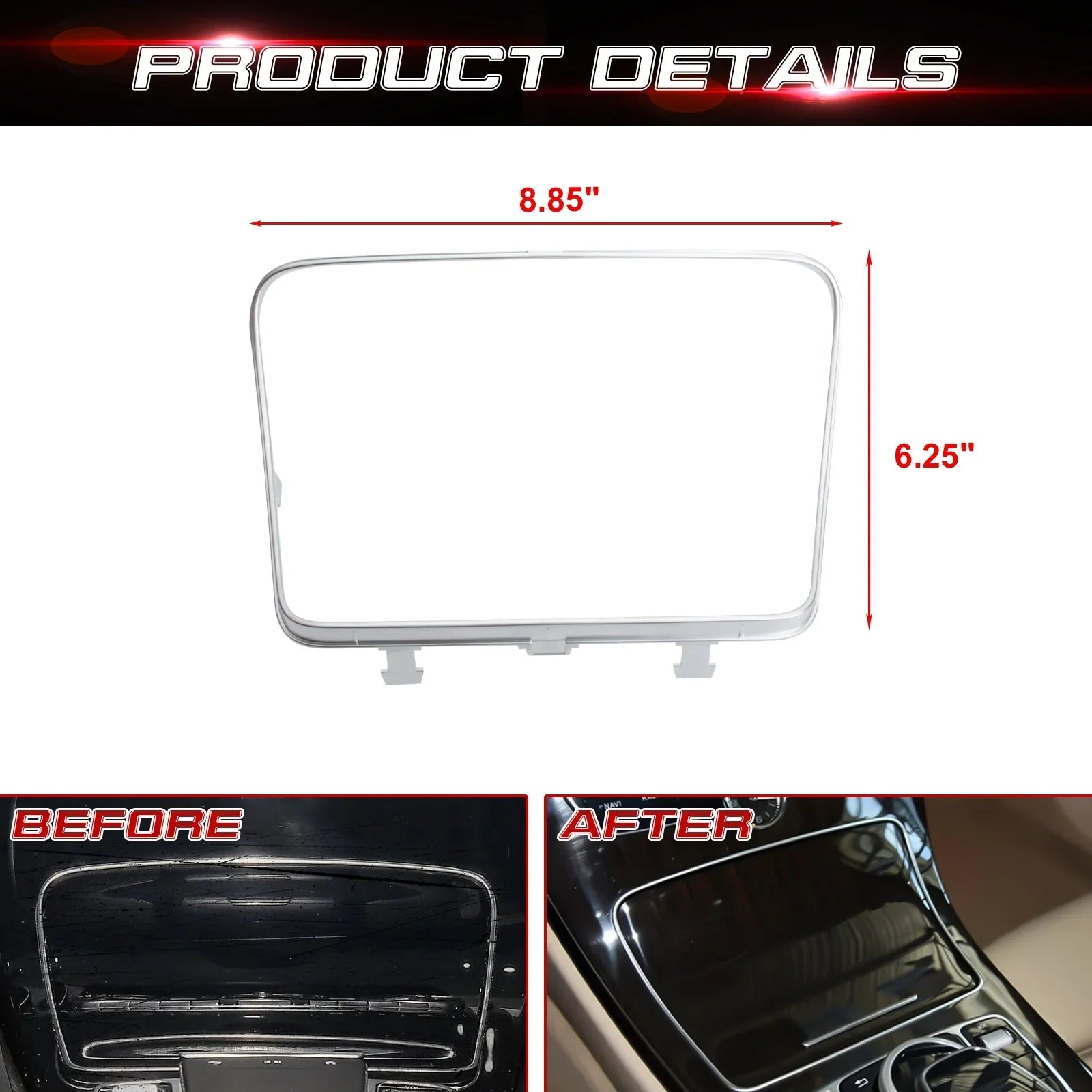 C W205 Tech W253 2015-2021 Ashtray Storage Compatible Console Frame Class GLC Trim, GLC 300 Class with Benz Mercedes Center C400 Xotic C63 Box C300 2016-2023 Chrome,