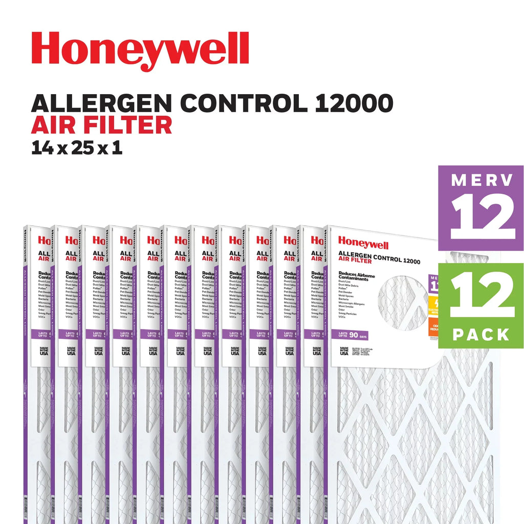 12 Air 12 Furnace 14x25x1 HVAC Honeywell Pack Pleated MERV Filter-