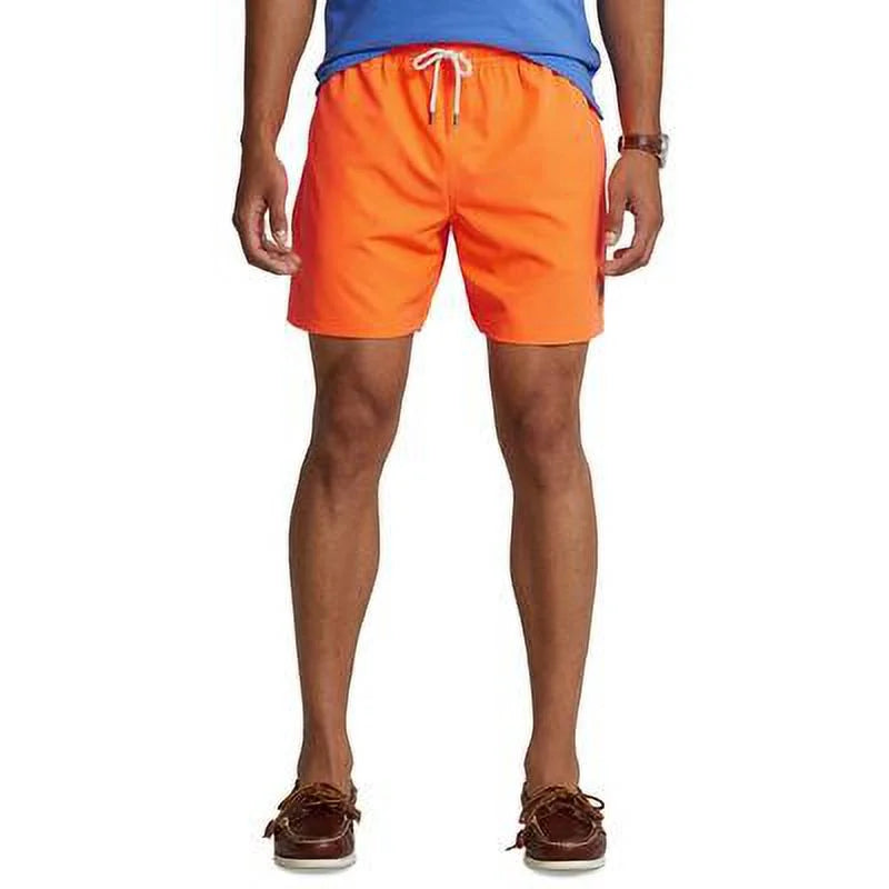 Mens Polo Orange-Small 5.75-Inch Lauren Classic Swim Blaze Trunks Traveler Ralph