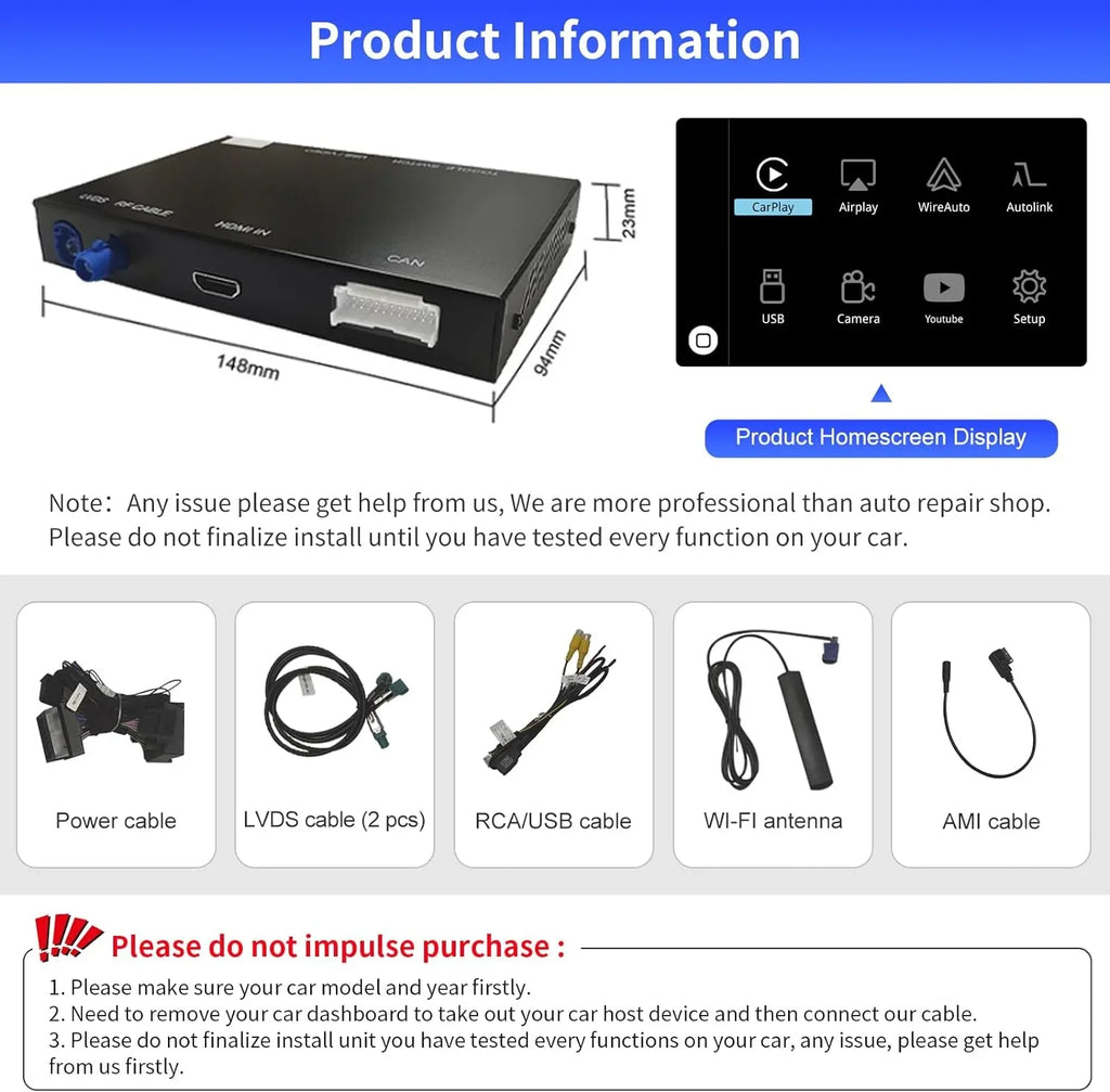 Retrofit Carplay Android Module Version), Camera 3G, Auto (HN+ Carplay 2014-2018 Car MMI Year Software Support Wireless for Road Top Kit Audi with Decoder, Mirrorlink, Q3