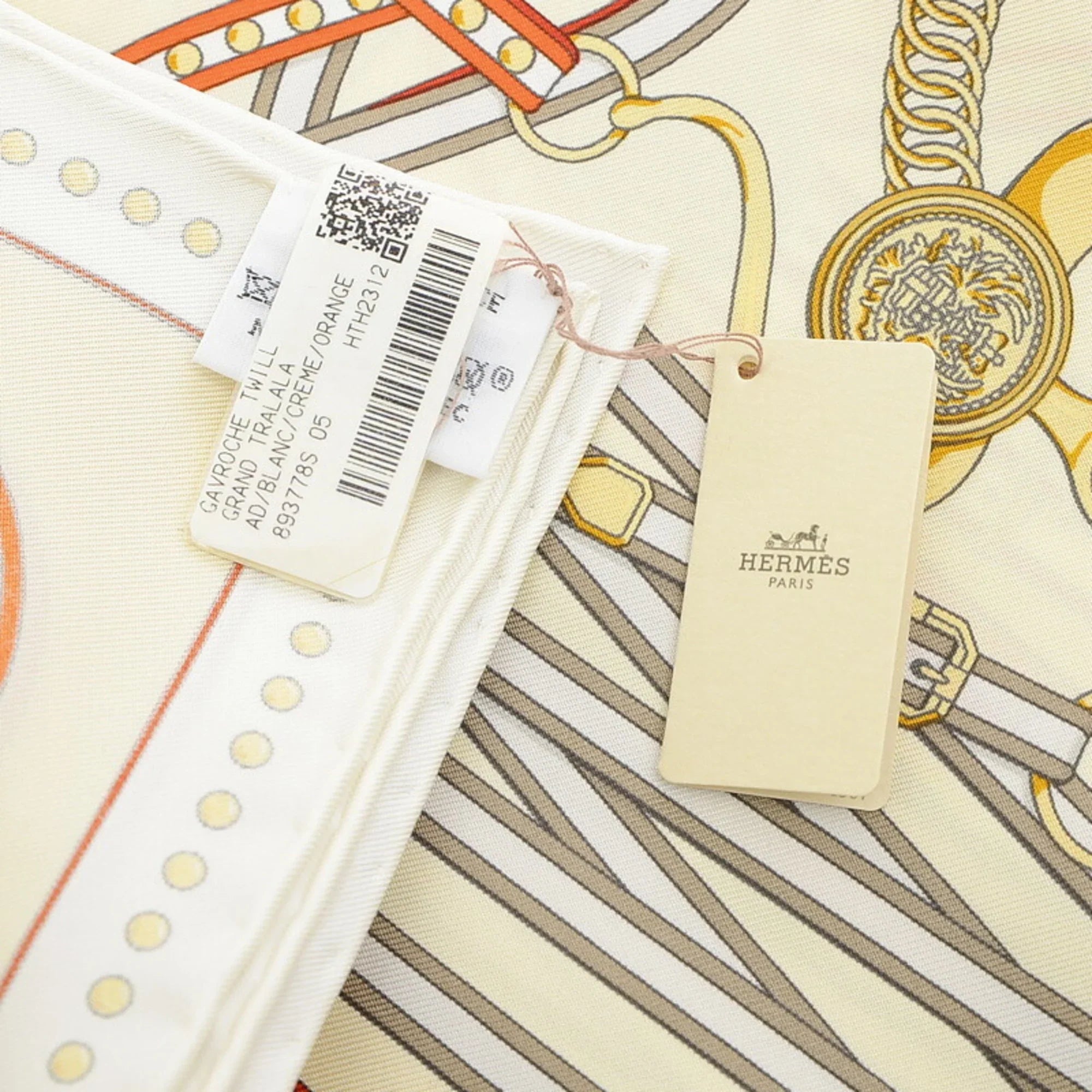 Orange White Hermes Carre 45 (Like New) Scarf Tralala Gavroche Grand Pre-Owned Cream