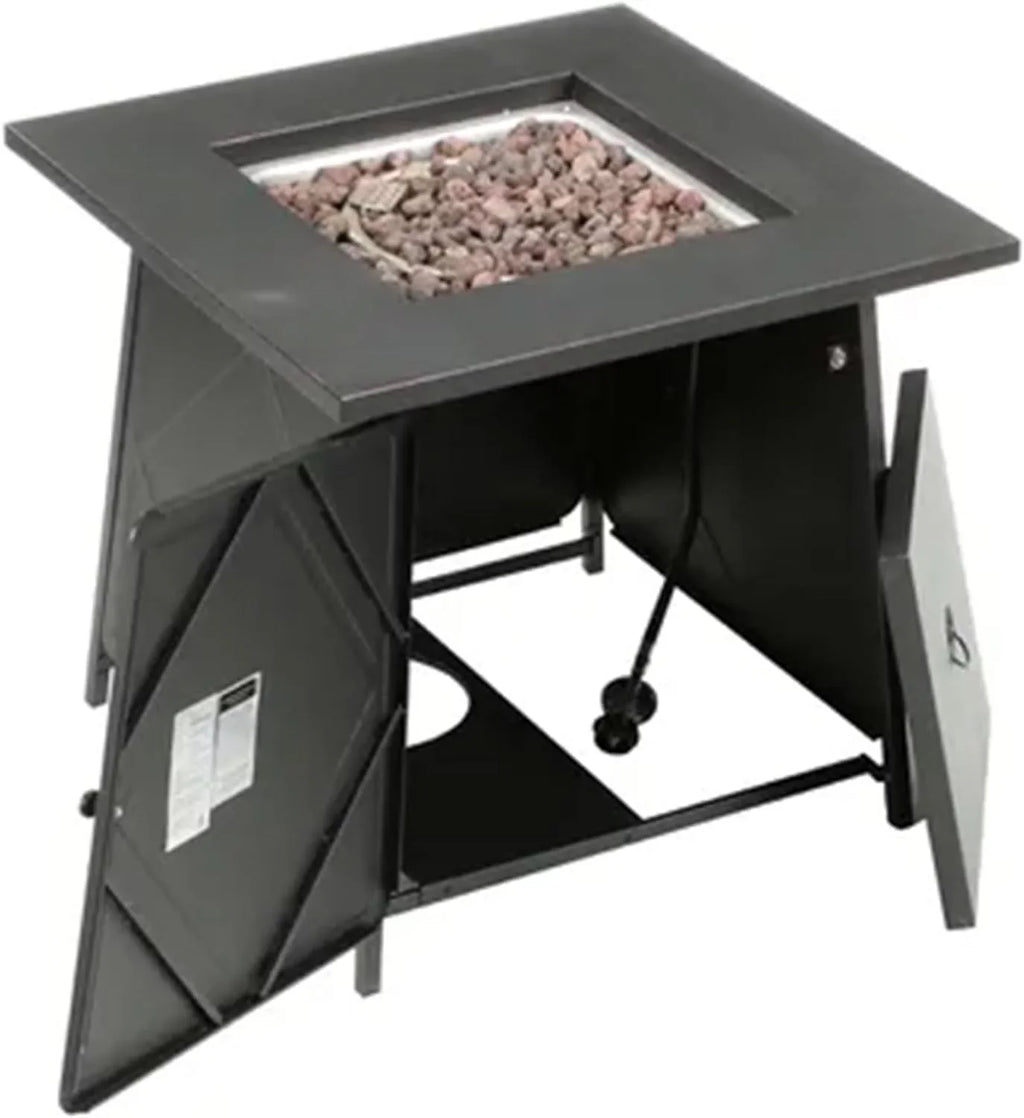 and Pit Cover Backyard 28 Fire exterior Tabletop Lava Lid, Rocks Inch Gas with Black Steel Square Steel